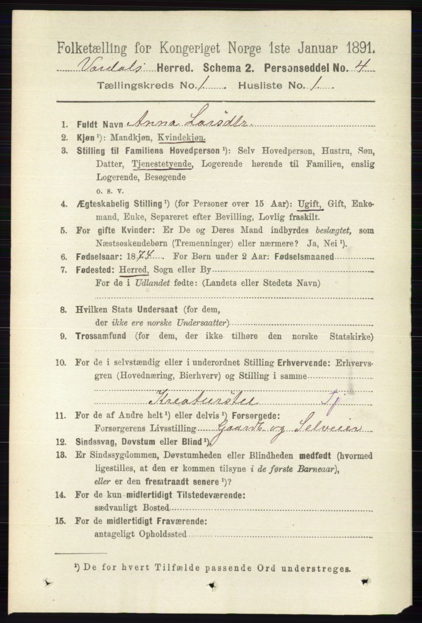 RA, 1891 census for 0527 Vardal, 1891, p. 90