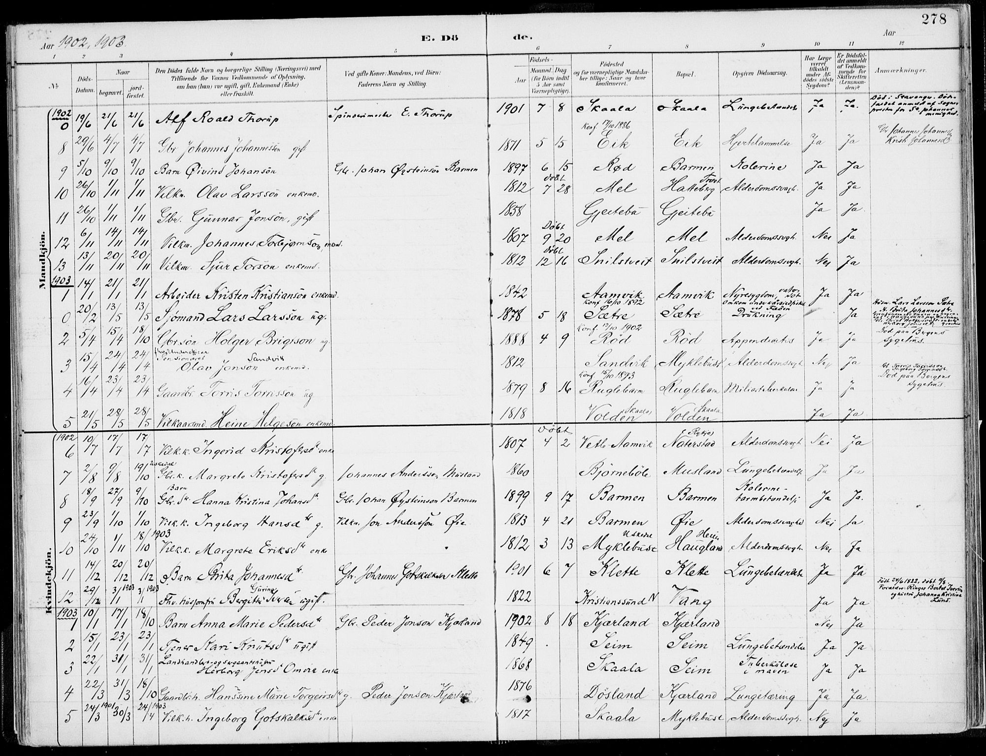 Kvinnherad sokneprestembete, SAB/A-76401/H/Haa: Parish register (official) no. B  1, 1887-1921, p. 278