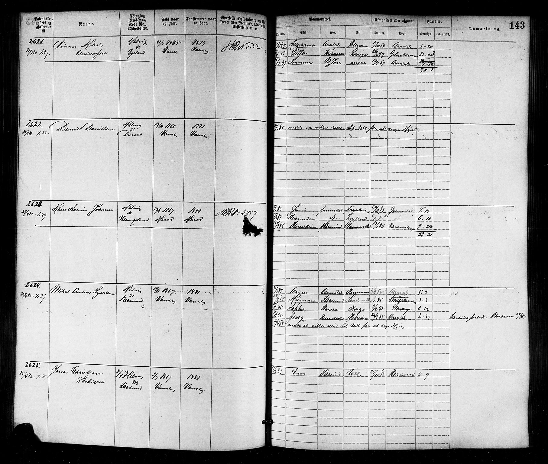 Farsund mønstringskrets, SAK/2031-0017/F/Fa/L0006: Annotasjonsrulle nr 1911-3805 med register, Z-3, 1877-1894, p. 173