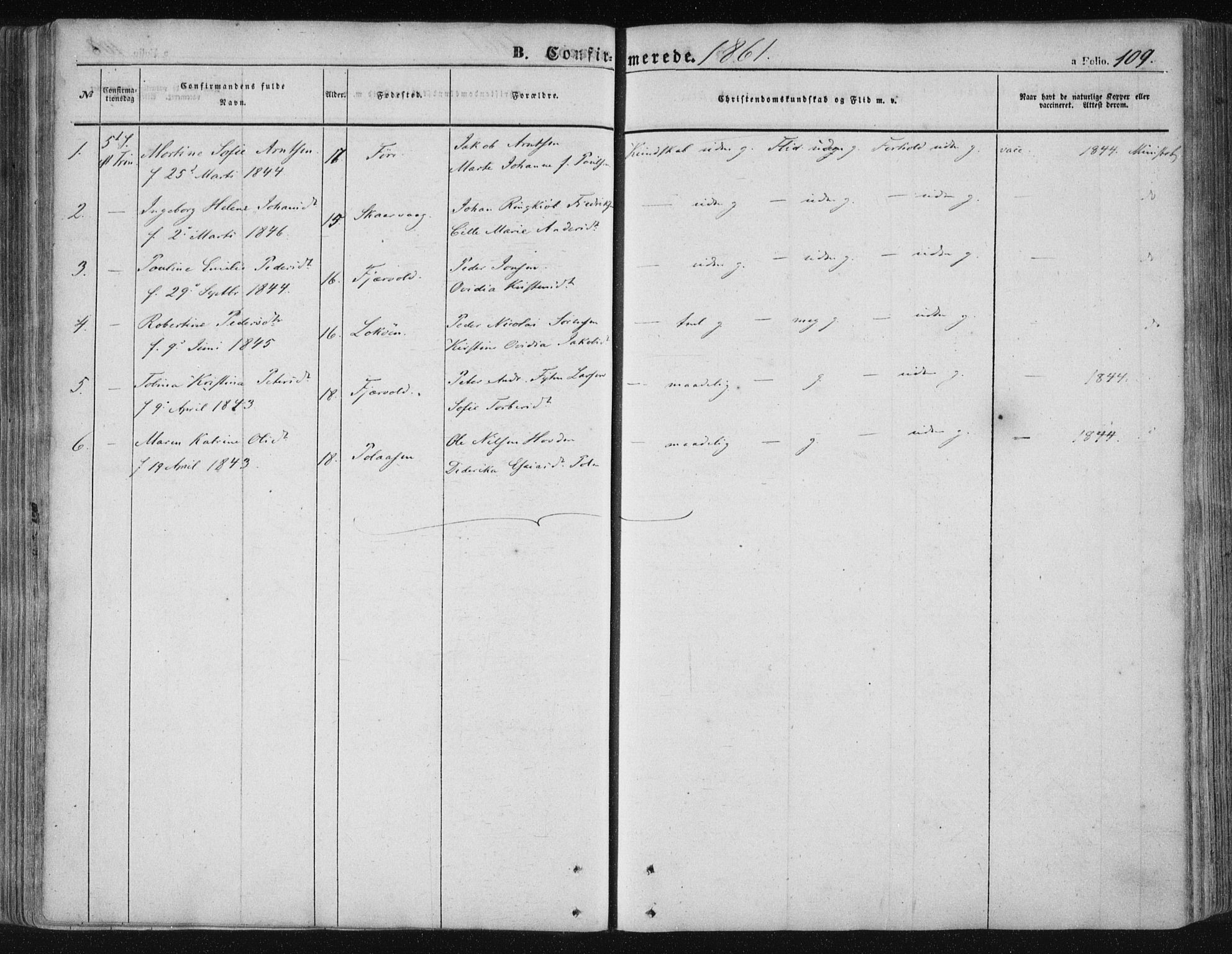 Ministerialprotokoller, klokkerbøker og fødselsregistre - Nordland, AV/SAT-A-1459/891/L1300: Parish register (official) no. 891A05, 1856-1870, p. 109