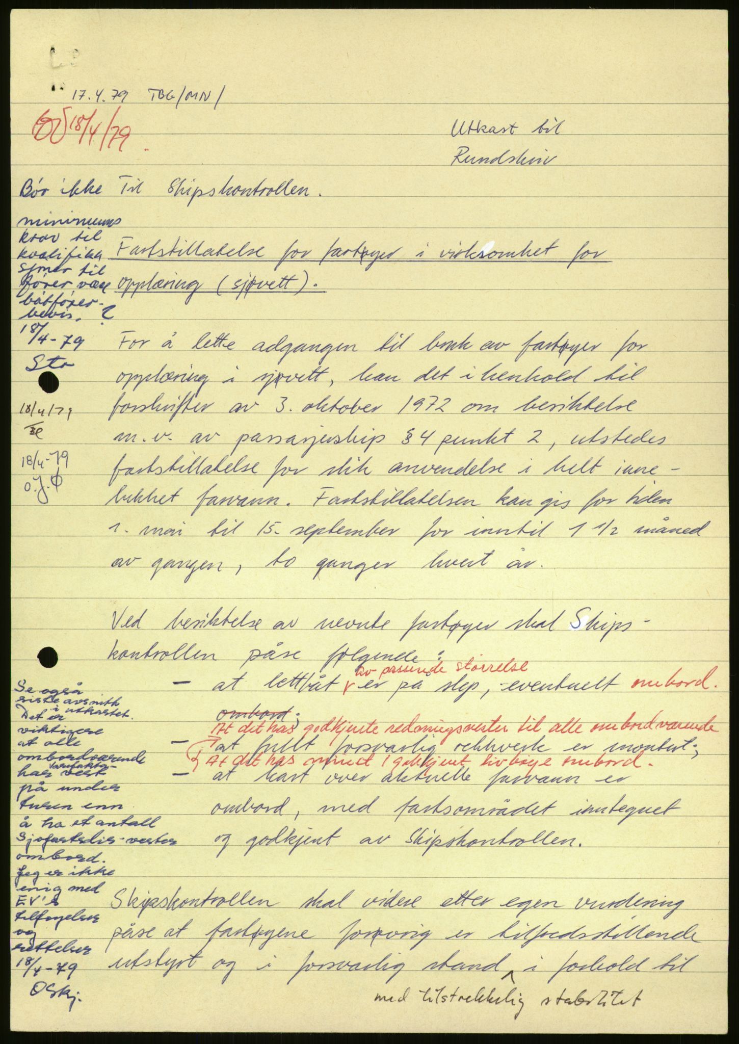 Sjøfartsdirektoratet med forløpere, generelt arkiv, AV/RA-S-1407/D/Du/Duc/L0642/0001: Skipskontrollen - Forskrifter / Forskrift om utleiebåter (2 mapper), 1978-1987, p. 305