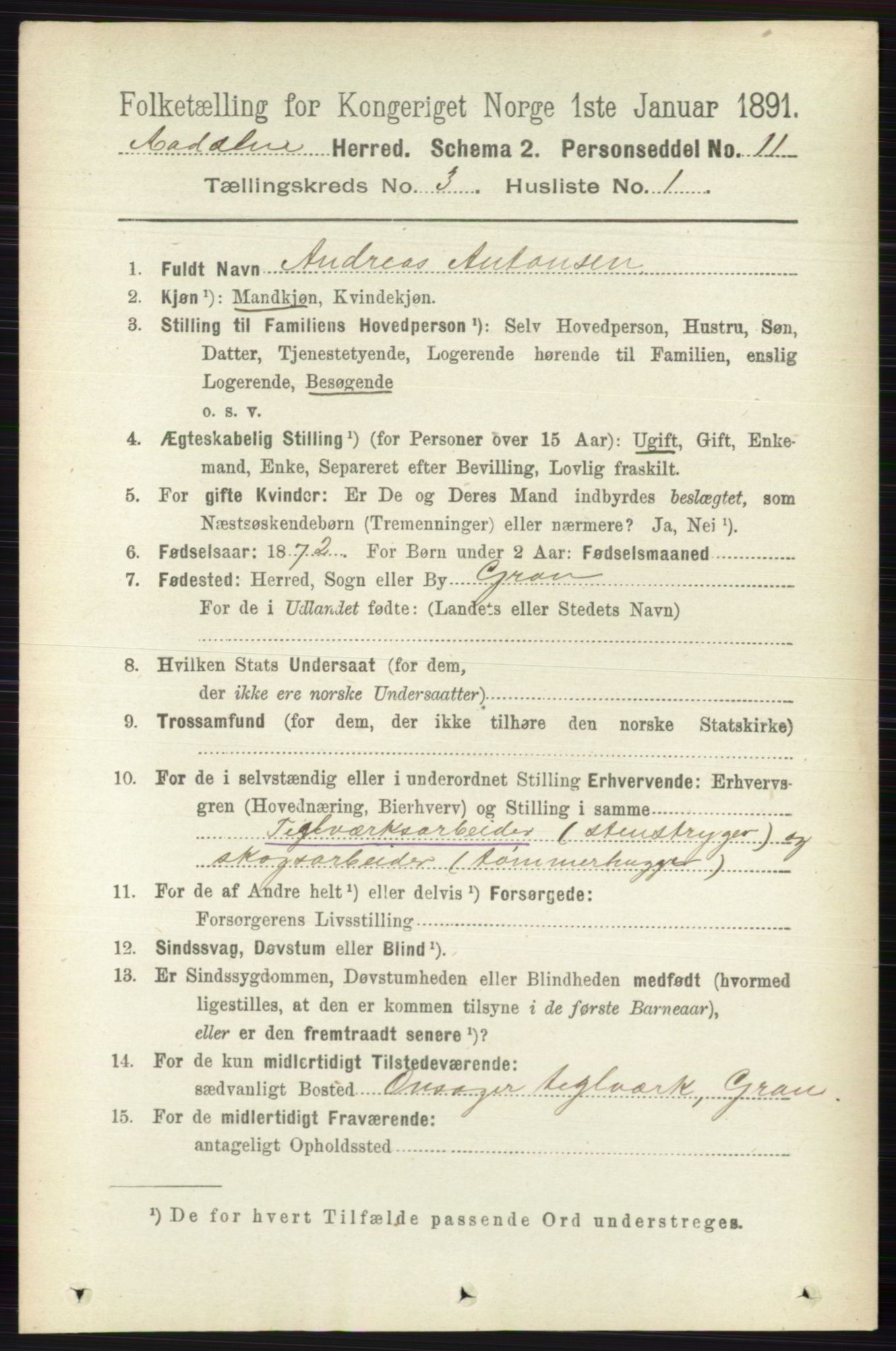 RA, 1891 census for 0614 Ådal, 1891, p. 1038