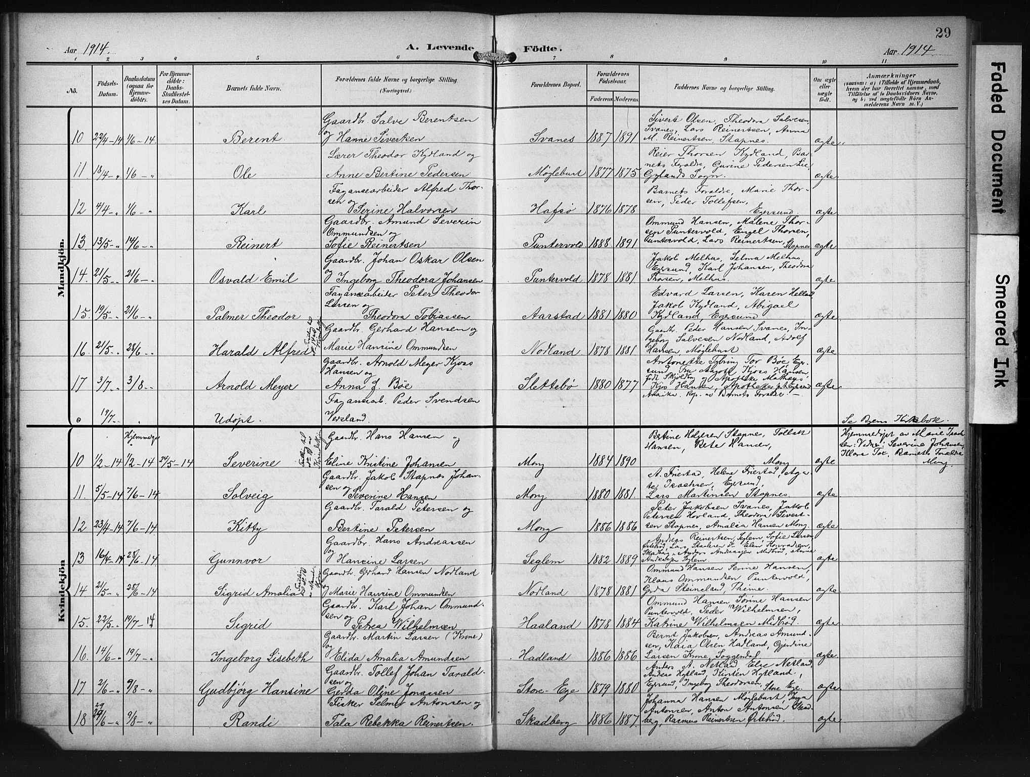Eigersund sokneprestkontor, SAST/A-101807/S09/L0011: Parish register (copy) no. B 11, 1908-1930, p. 29