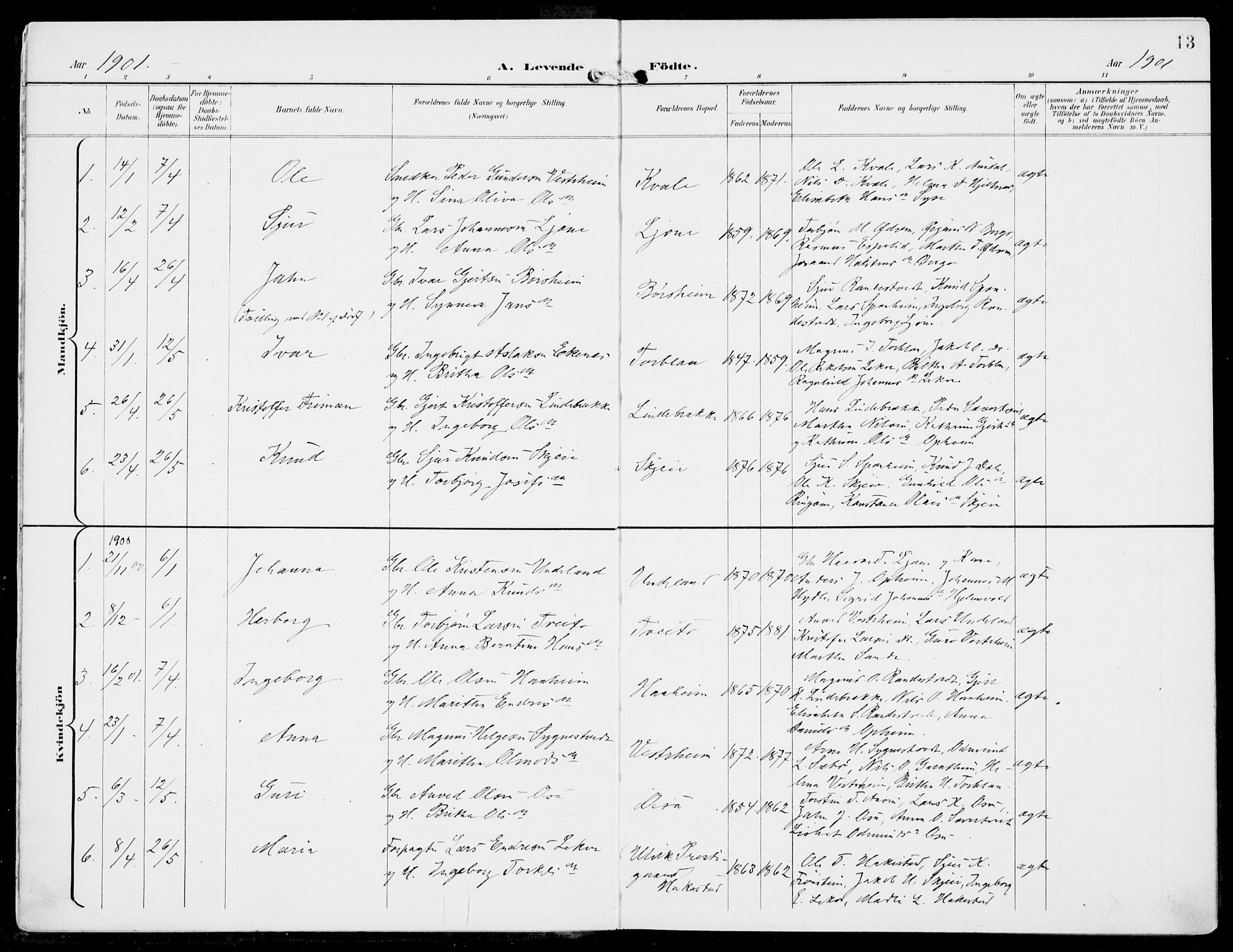 Ulvik sokneprestembete, SAB/A-78801/H/Haa: Parish register (official) no. B  2, 1898-1924, p. 13