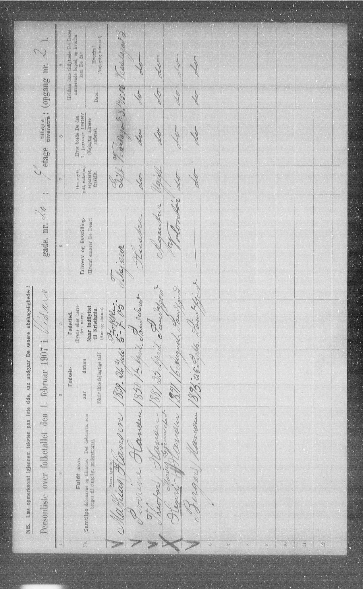 OBA, Municipal Census 1907 for Kristiania, 1907, p. 62919