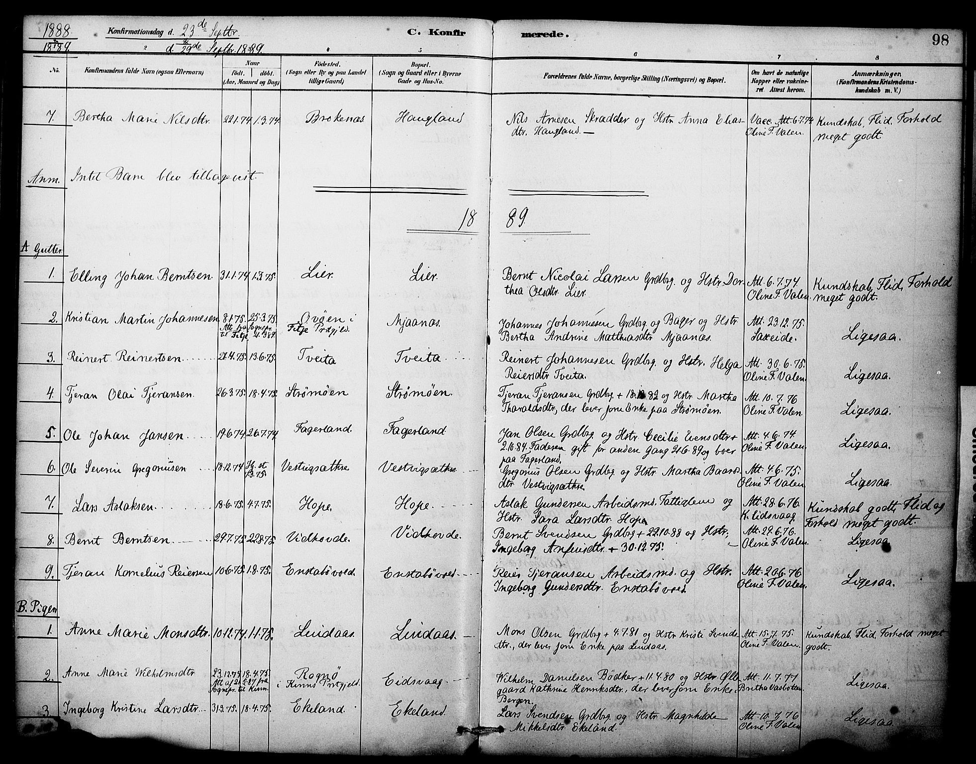 Sveio Sokneprestembete, SAB/A-78501/H/Haa: Parish register (official) no. C 2, 1881-1899, p. 98
