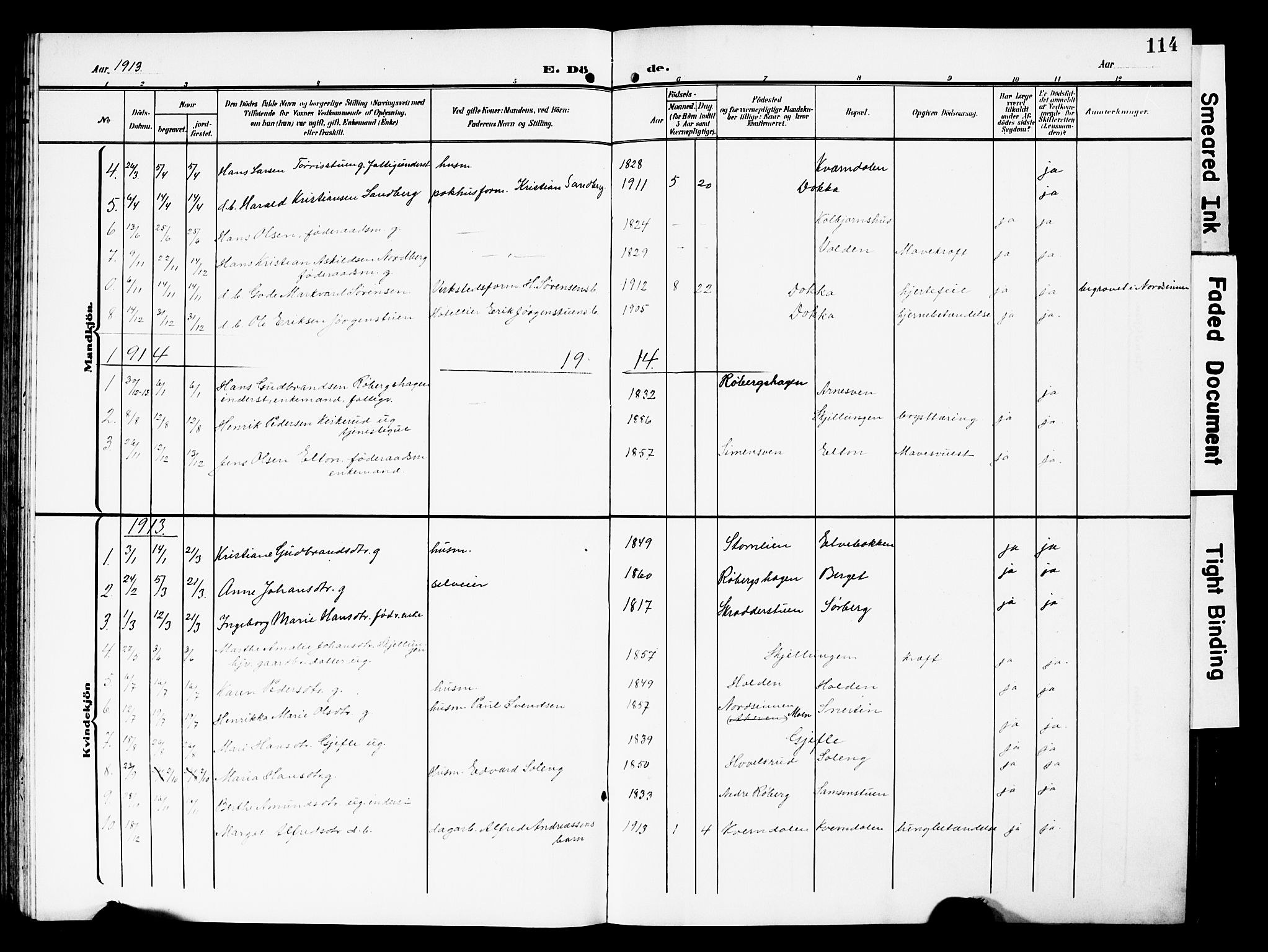 Nordre Land prestekontor, SAH/PREST-124/H/Ha/Hab/L0001: Parish register (copy) no. 1, 1908-1931, p. 114