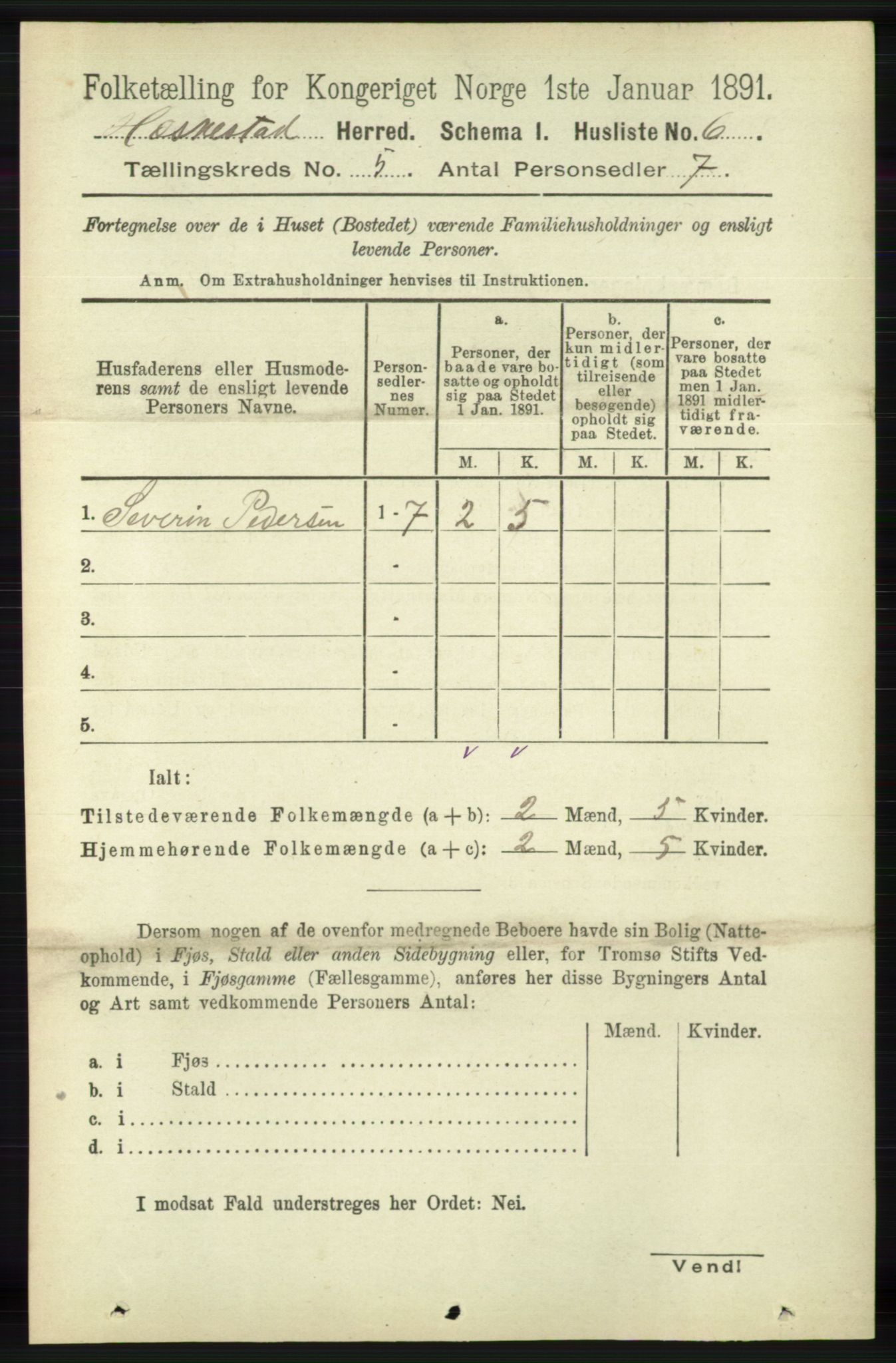 RA, 1891 census for 1113 Heskestad, 1891, p. 851