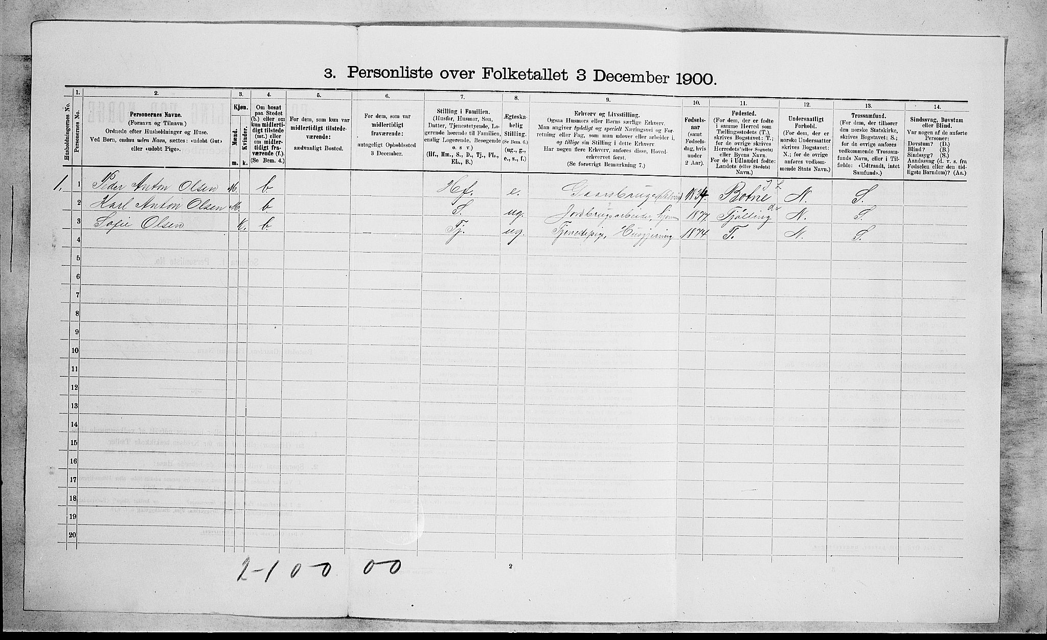 RA, 1900 census for Borre, 1900, p. 823