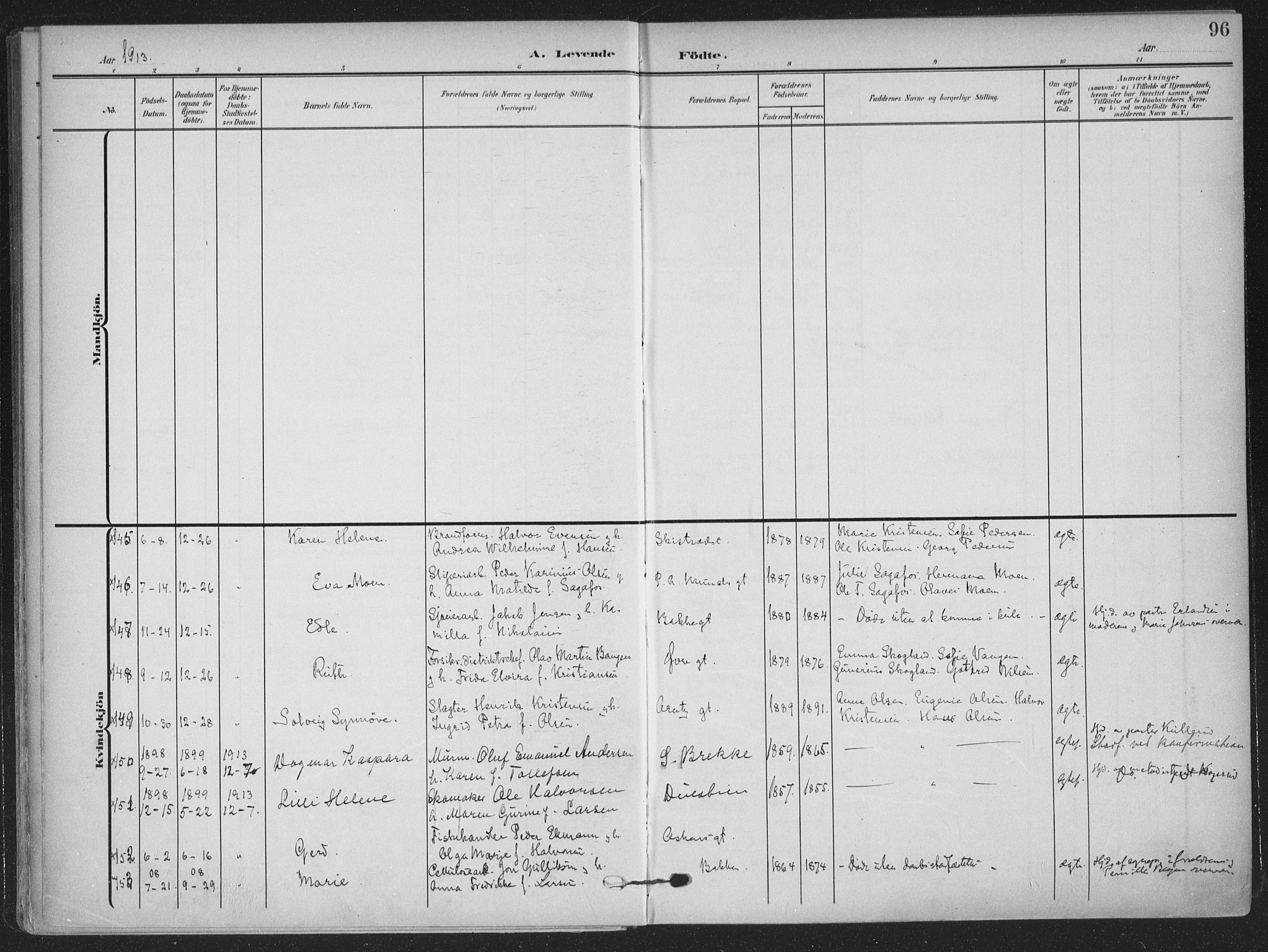 Skien kirkebøker, SAKO/A-302/F/Fa/L0012: Parish register (official) no. 12, 1908-1914, p. 96