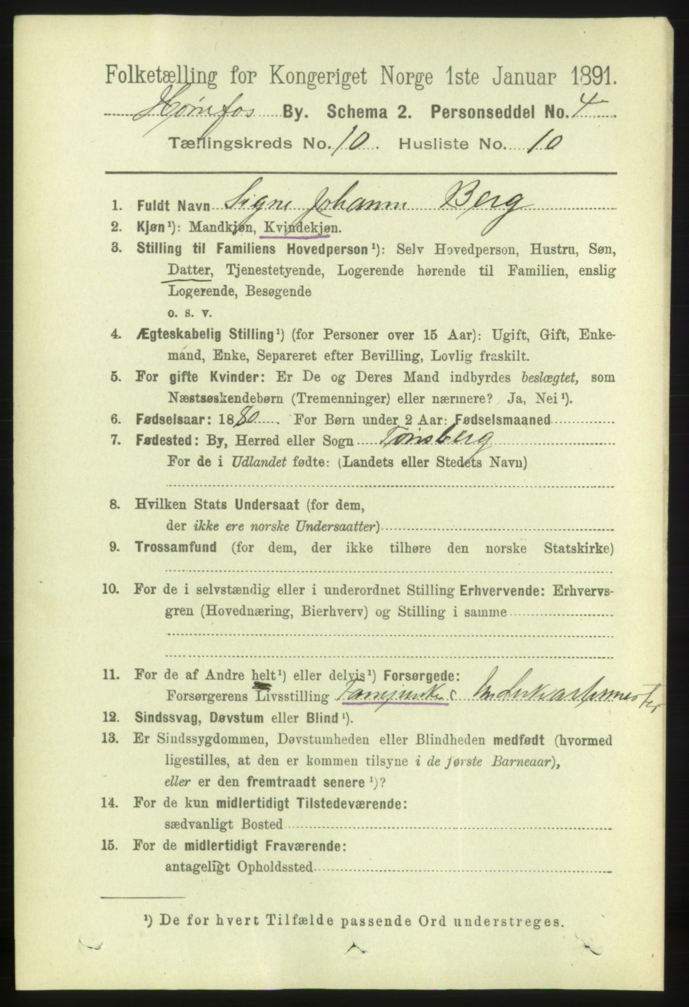 RA, 1891 census for 0601 Hønefoss, 1891, p. 1475