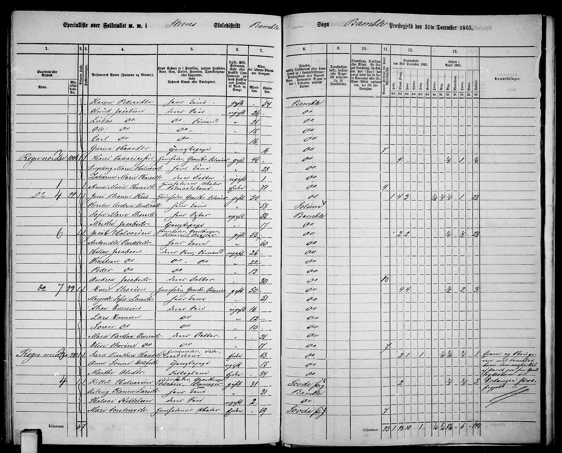 RA, 1865 census for Bamble, 1865, p. 178