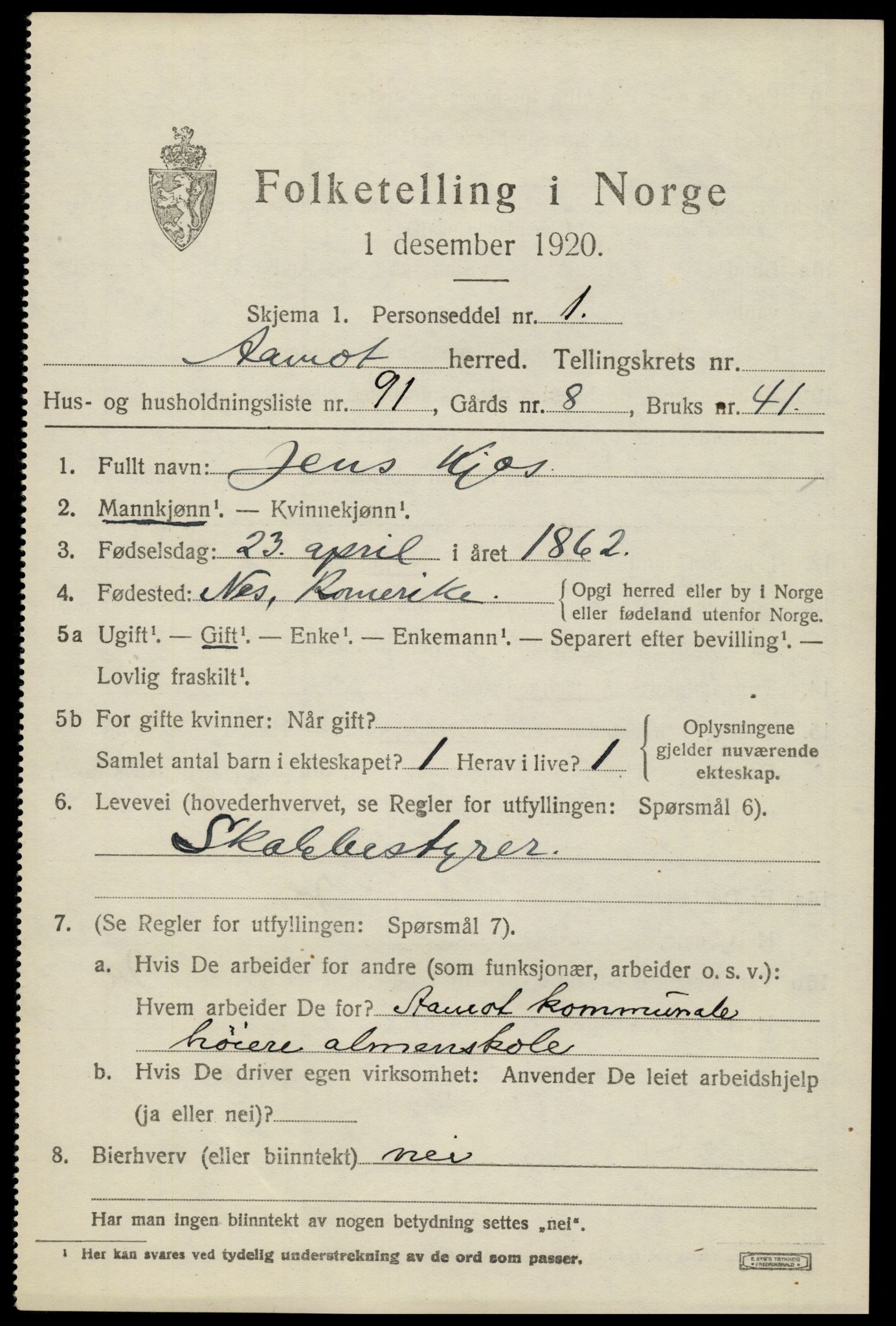 SAH, 1920 census for Åmot, 1920, p. 3823