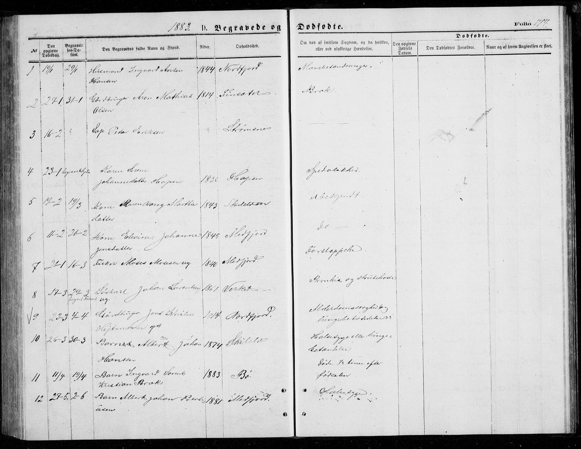 Berg sokneprestkontor, AV/SATØ-S-1318/G/Ga/Gab/L0003klokker: Parish register (copy) no. 3, 1874-1886, p. 174