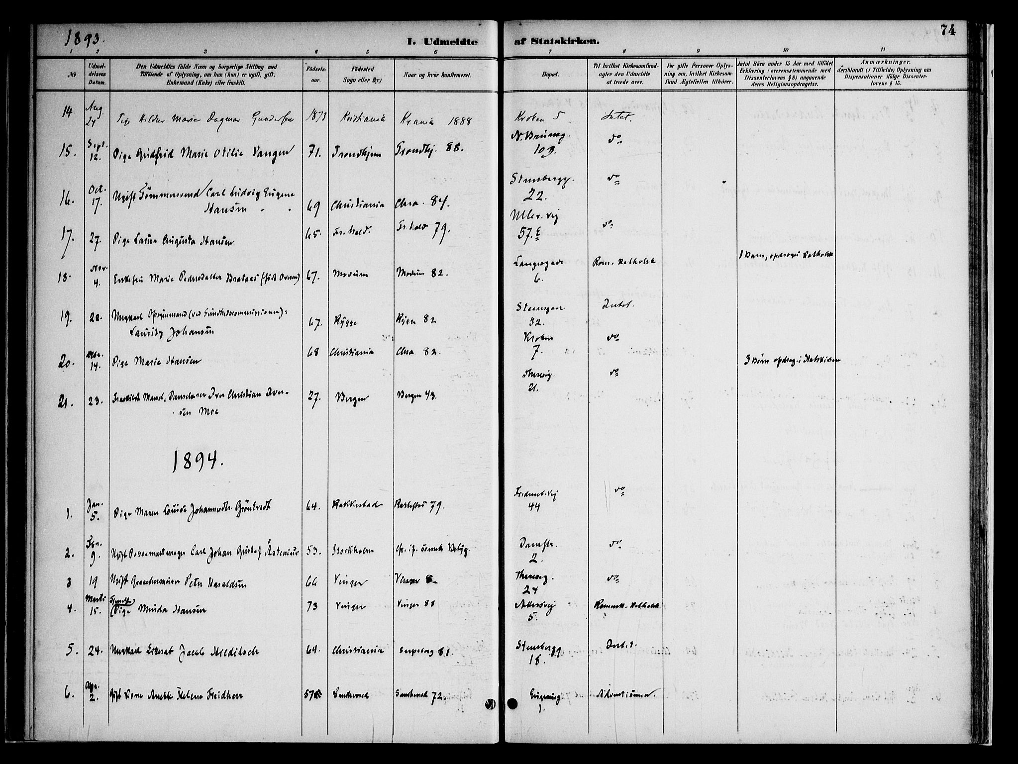 Gamle Aker prestekontor Kirkebøker, SAO/A-10617a/F/L0010: Parish register (official) no. 10, 1892-1960, p. 74