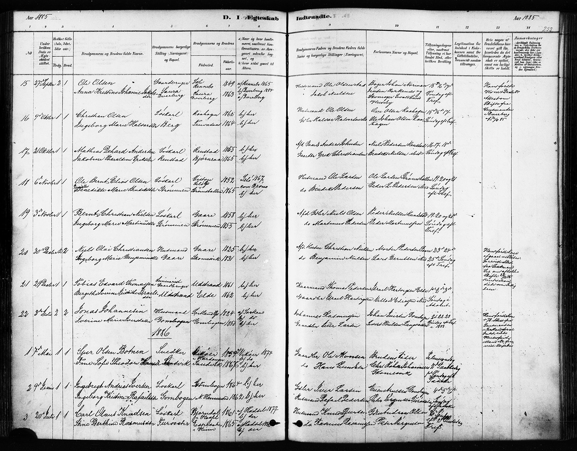 Kvæfjord sokneprestkontor, SATØ/S-1323/G/Ga/Gaa/L0005kirke: Parish register (official) no. 5, 1878-1894, p. 232