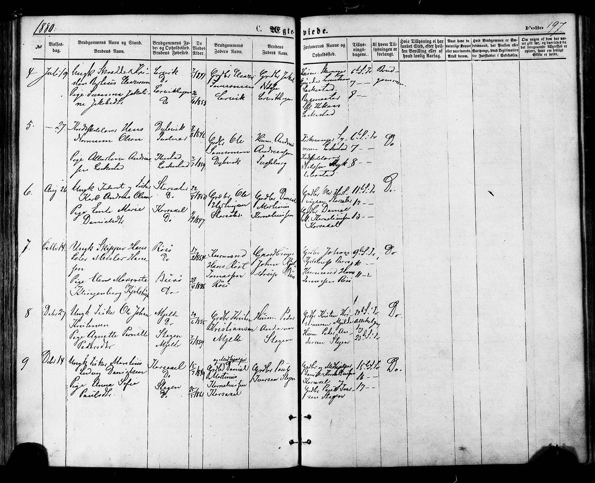 Ministerialprotokoller, klokkerbøker og fødselsregistre - Nordland, SAT/A-1459/855/L0802: Parish register (official) no. 855A10, 1875-1886, p. 197