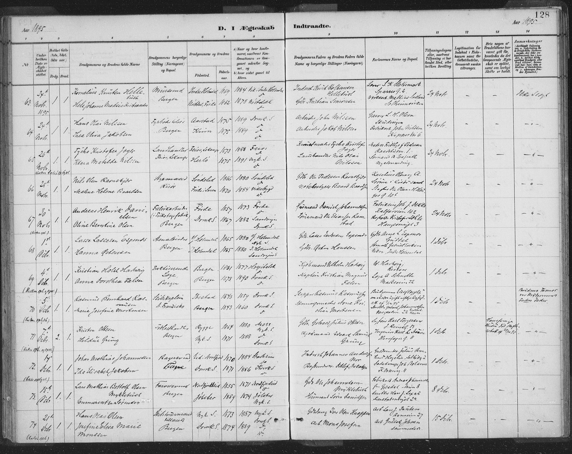 Domkirken sokneprestembete, AV/SAB-A-74801/H/Hab/L0032: Parish register (copy) no. D 4, 1880-1907, p. 128