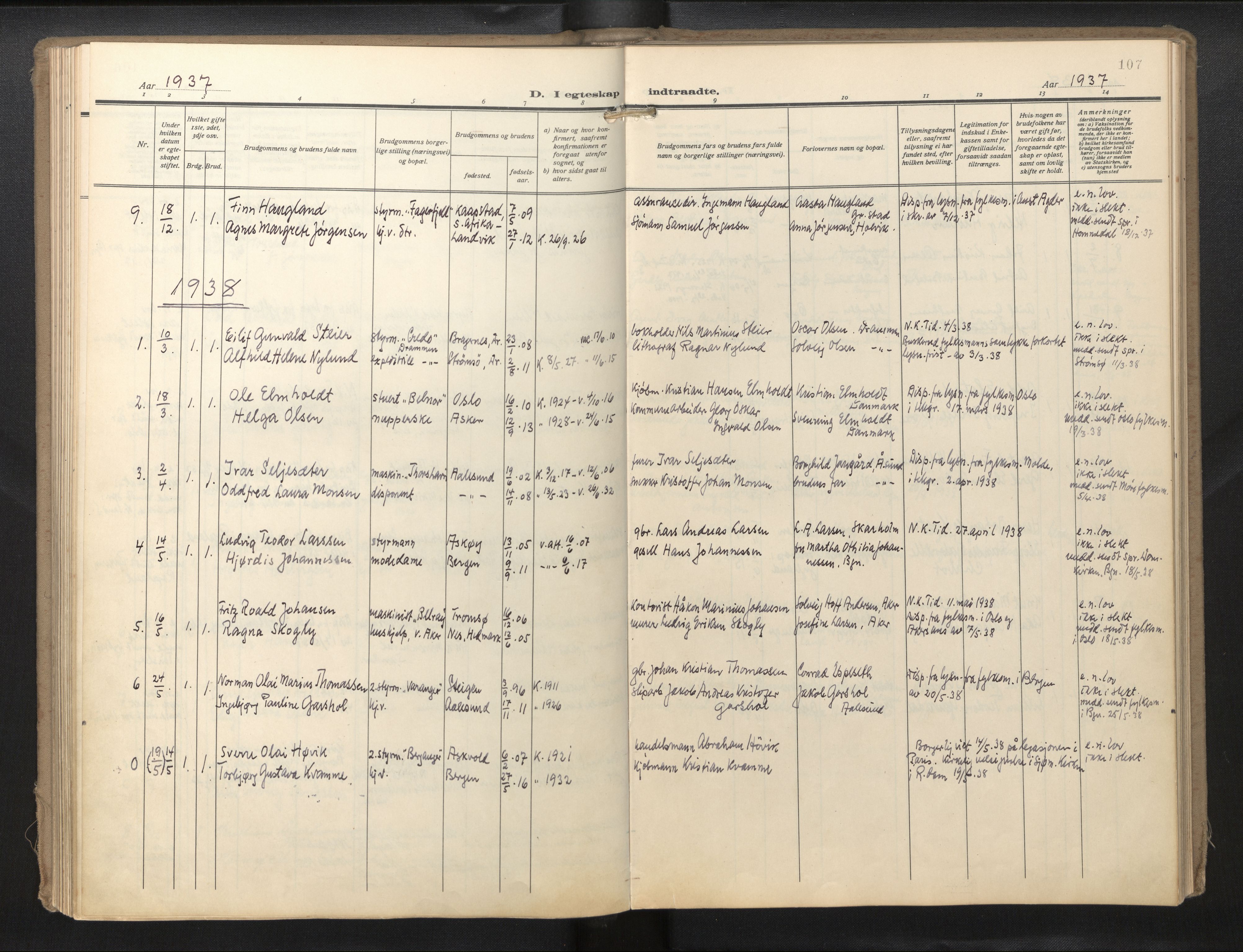 Den norske sjømannsmisjon i utlandet/Hollandske havner (Amsterdam-Rotterdam-Europort), SAB/SAB/PA-0106/H/Ha/Haa/L0004: Parish register (official) no. A 1, 1928-1956, p. 106b-107a