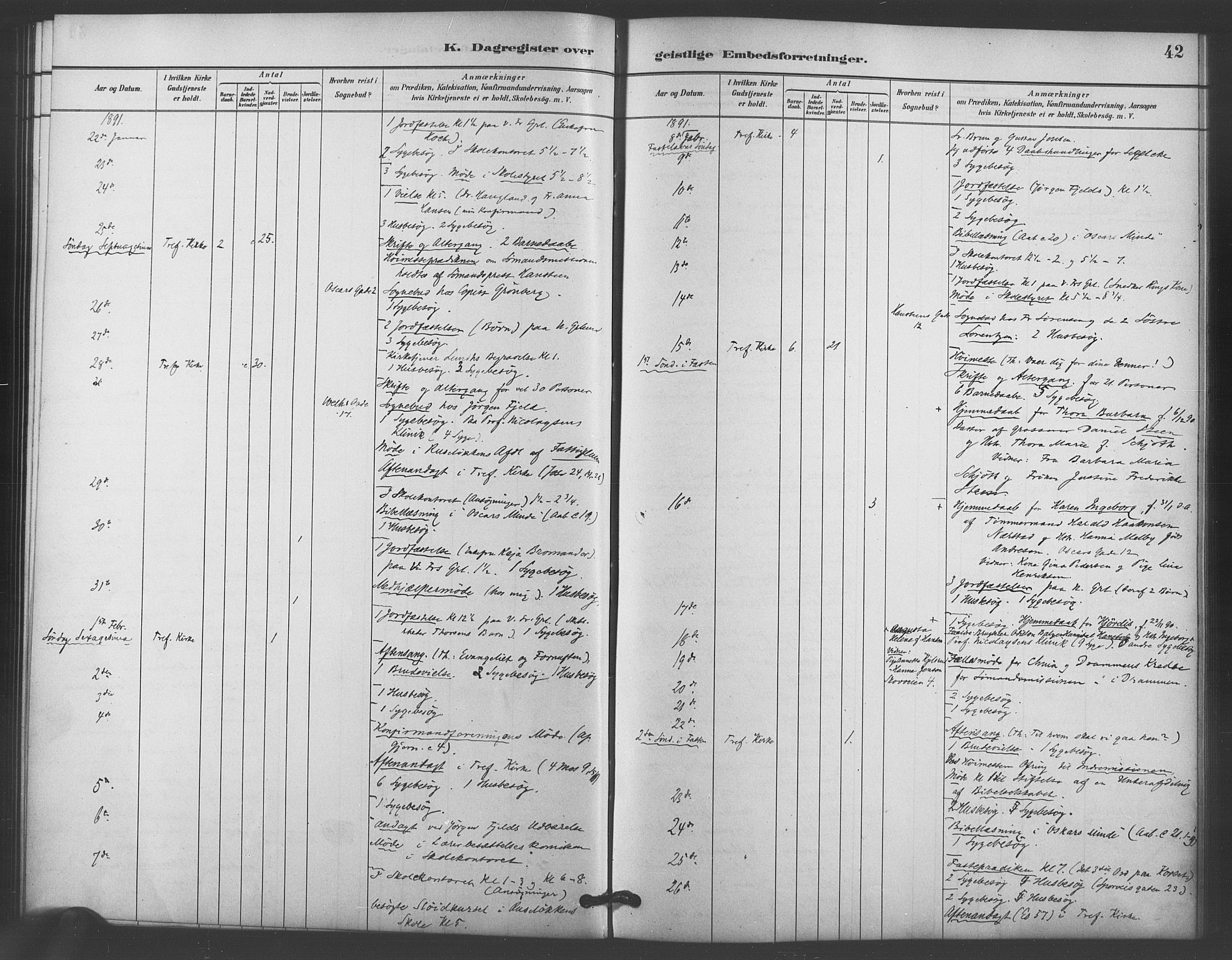 Trefoldighet prestekontor Kirkebøker, AV/SAO-A-10882/I/Ia/L0004: Diary records no. 4, 1882-1901, p. 42