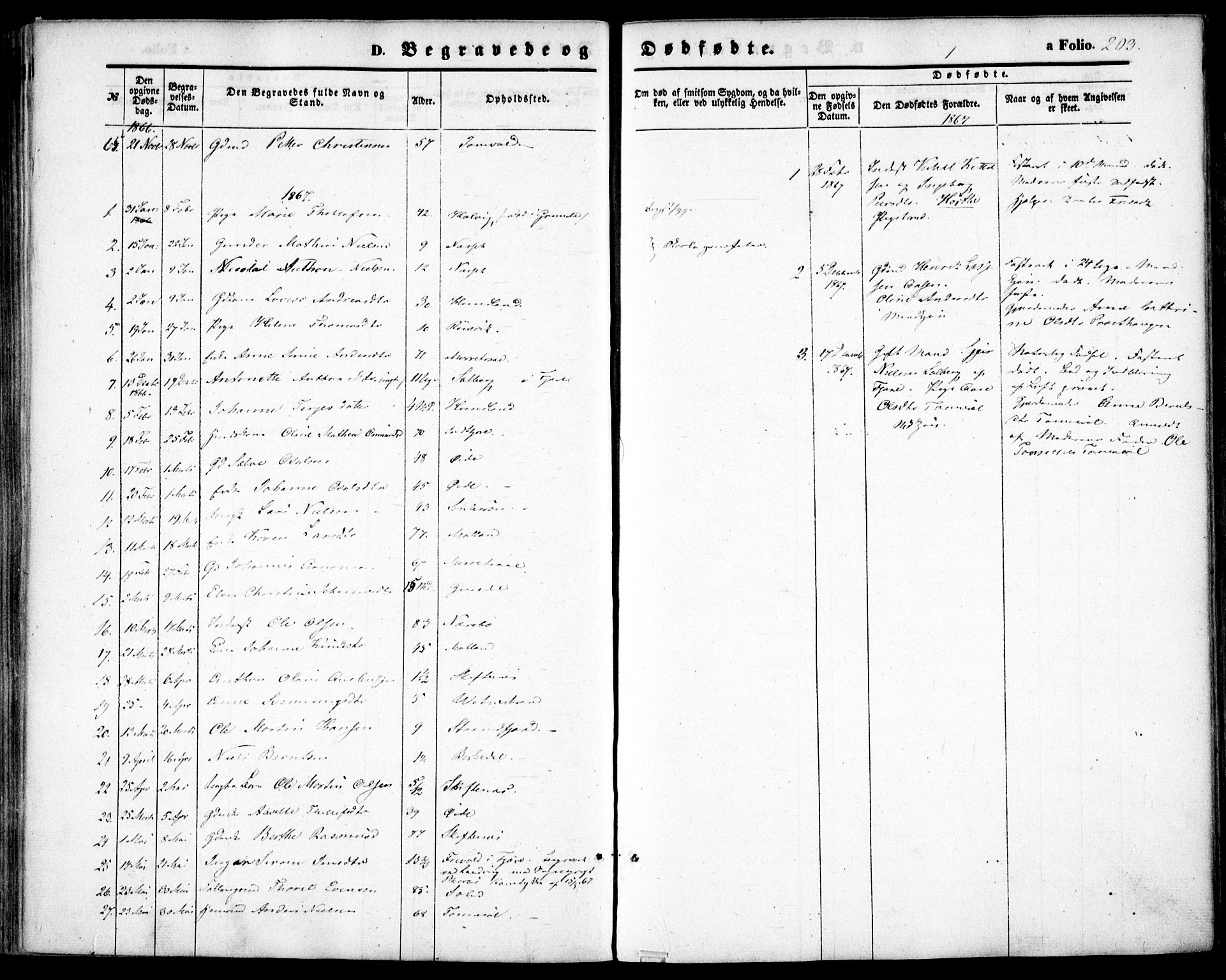 Hommedal sokneprestkontor, AV/SAK-1111-0023/F/Fa/Fab/L0005: Parish register (official) no. A 5, 1861-1877, p. 203