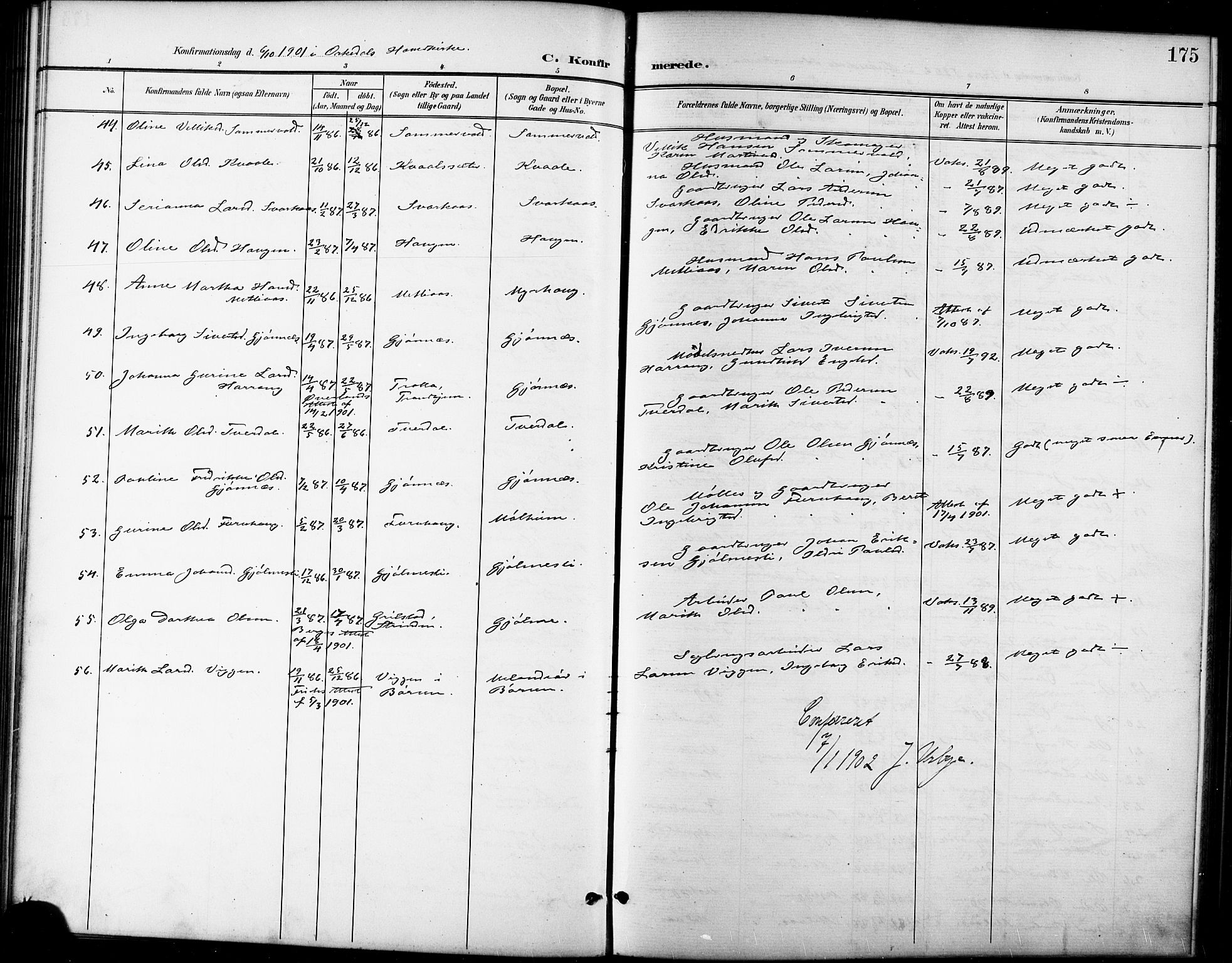 Ministerialprotokoller, klokkerbøker og fødselsregistre - Sør-Trøndelag, SAT/A-1456/668/L0819: Parish register (copy) no. 668C08, 1899-1912, p. 175