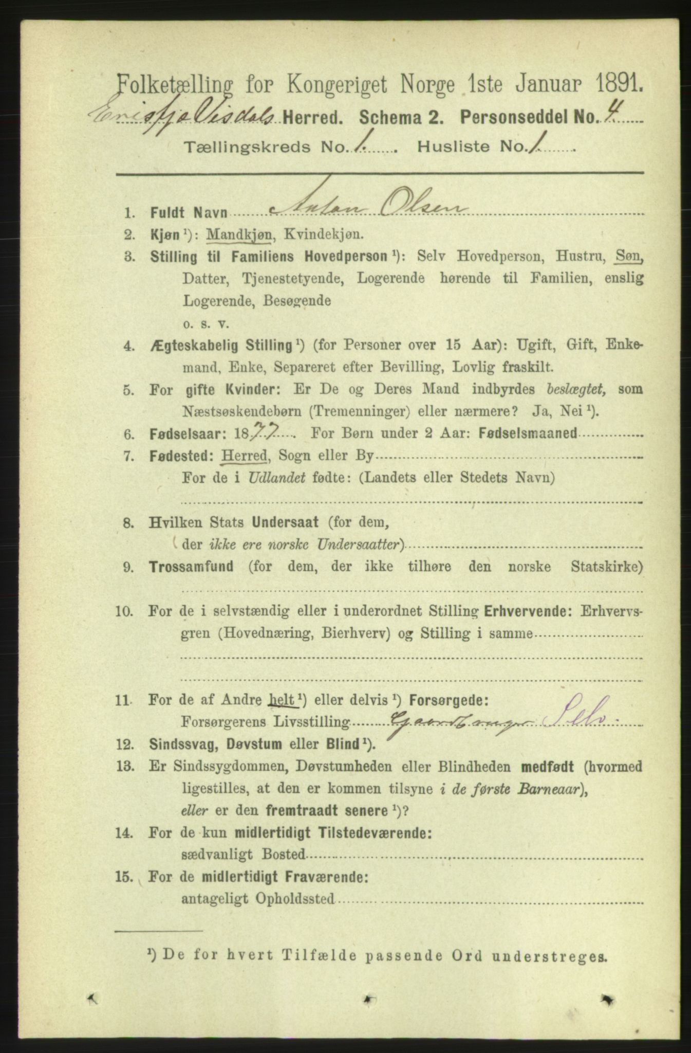 RA, 1891 census for 1542 Eresfjord og Vistdal, 1891, p. 69