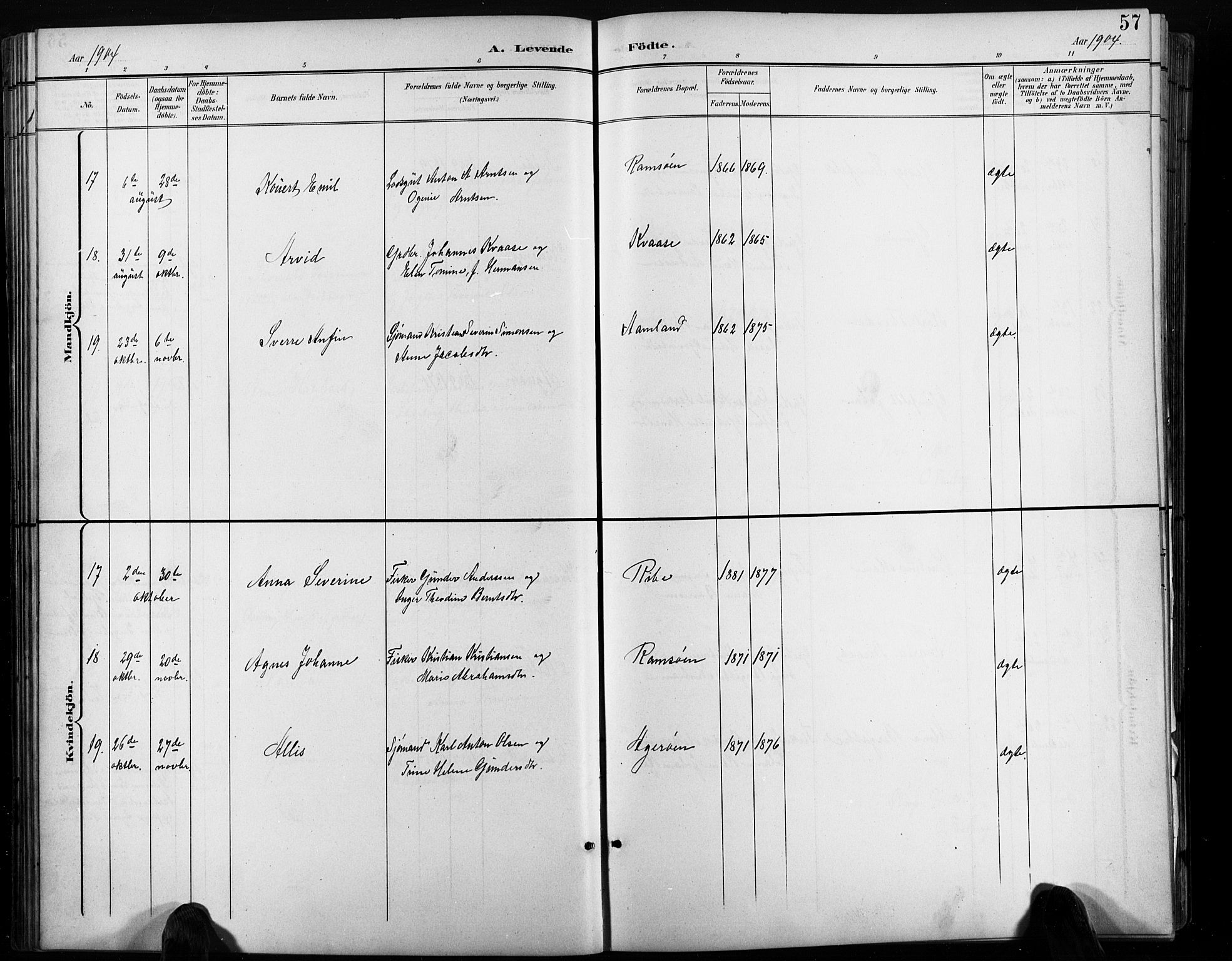 Høvåg sokneprestkontor, AV/SAK-1111-0025/F/Fb/L0005: Parish register (copy) no. B 5, 1898-1929, p. 57