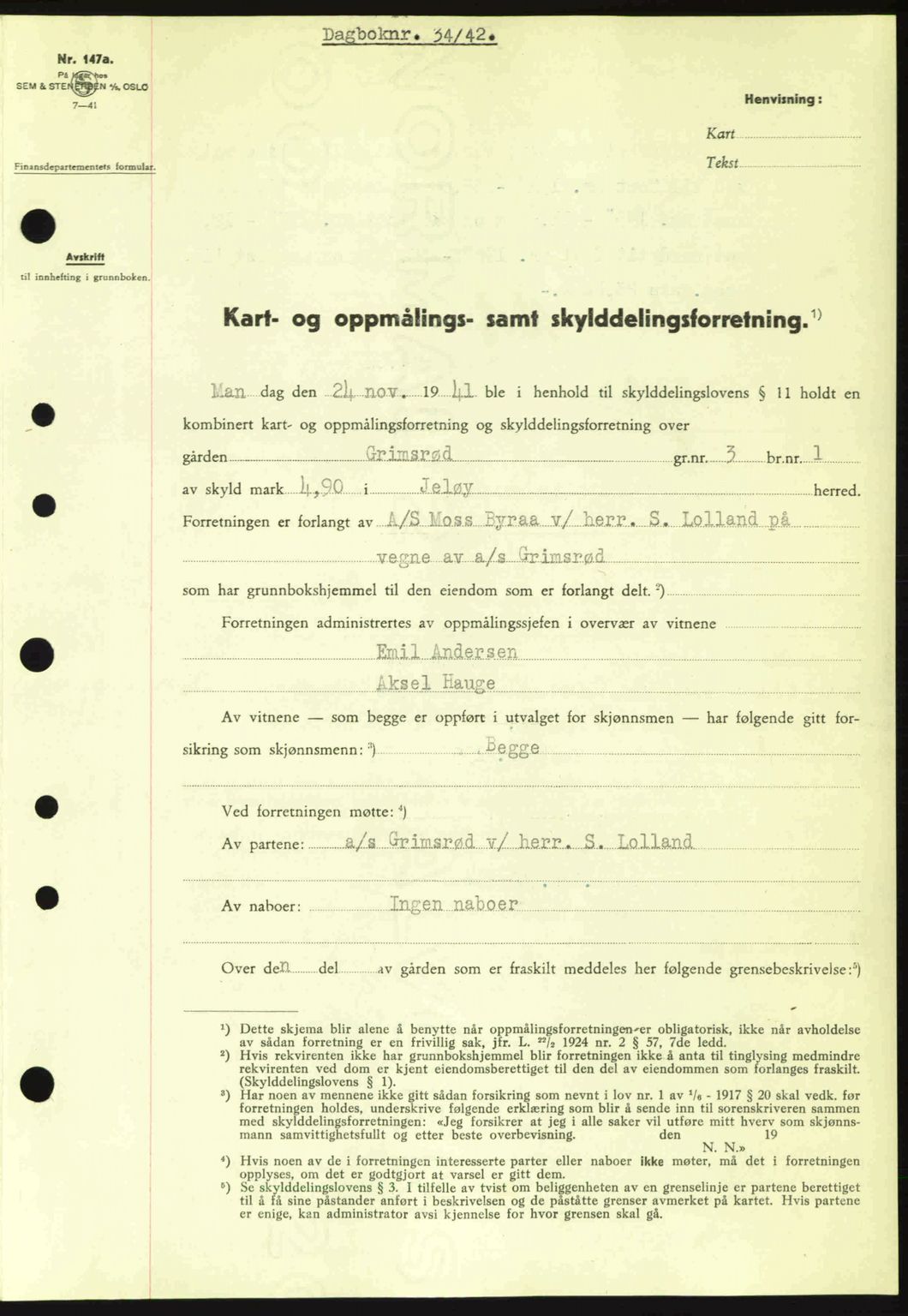 Moss sorenskriveri, SAO/A-10168: Mortgage book no. A9, 1941-1942, Diary no: : 34/1942