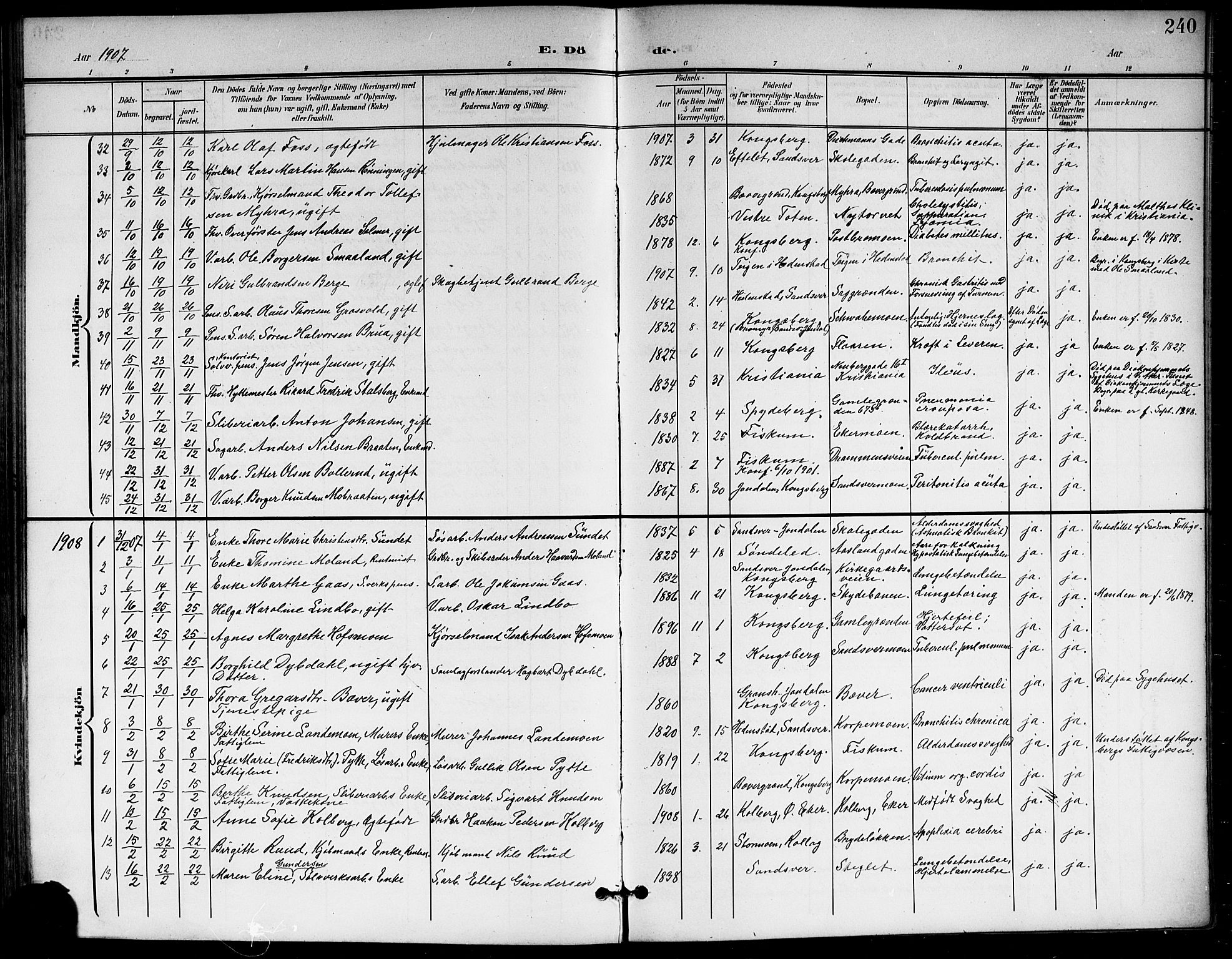 Kongsberg kirkebøker, AV/SAKO-A-22/G/Ga/L0007: Parish register (copy) no. 7, 1901-1915, p. 240