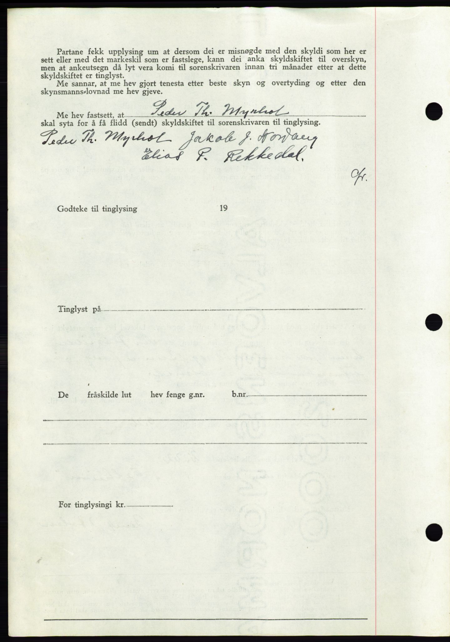 Søre Sunnmøre sorenskriveri, AV/SAT-A-4122/1/2/2C/L0070: Mortgage book no. 64, 1940-1941, Diary no: : 433/1940