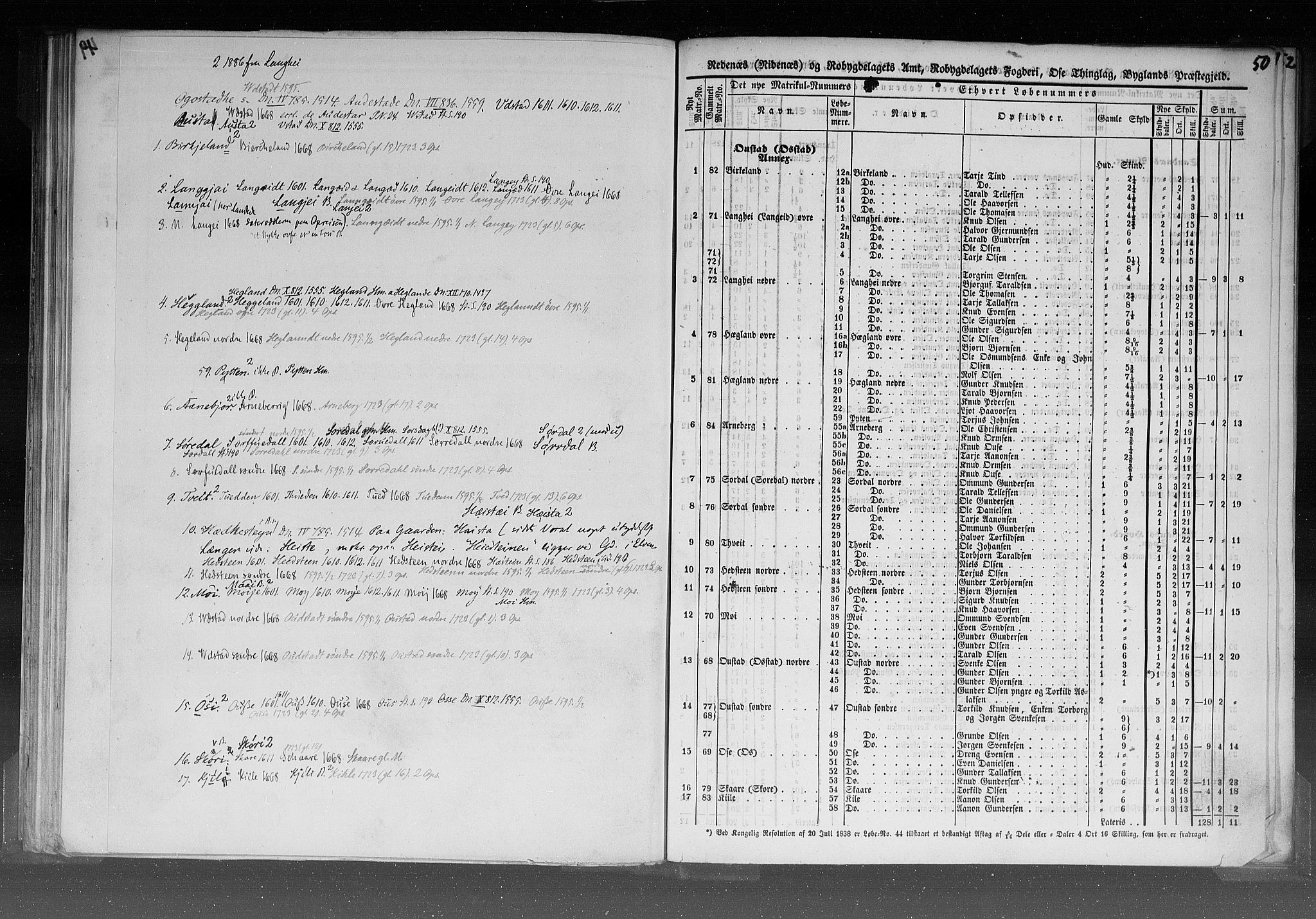 Rygh, RA/PA-0034/F/Fb/L0008: Matrikkelen for 1838 - Nedenes amt (Aust-Agder fylke), 1838, p. 50a