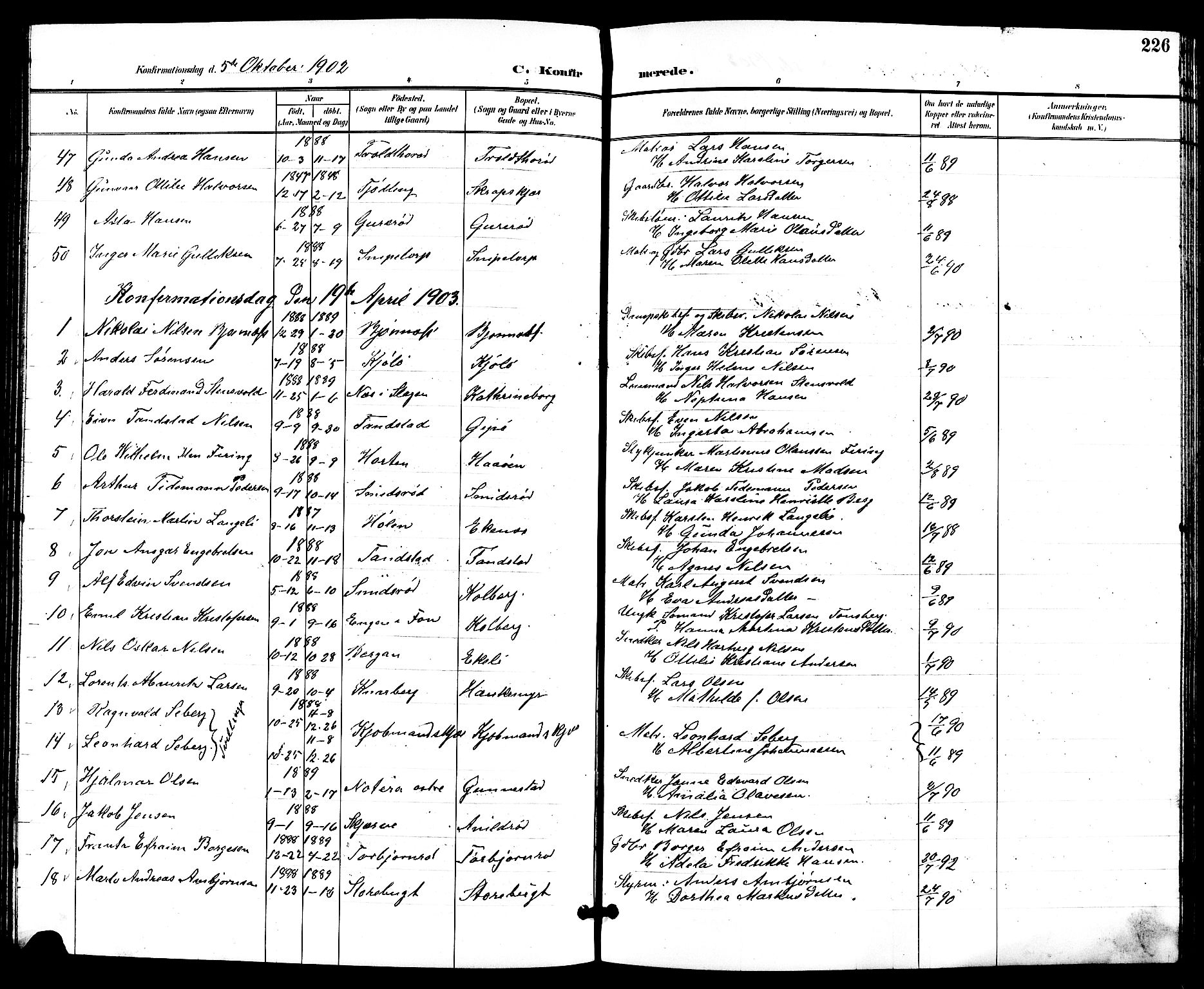 Nøtterøy kirkebøker, AV/SAKO-A-354/G/Ga/L0004: Parish register (copy) no. I 4, 1894-1909, p. 226