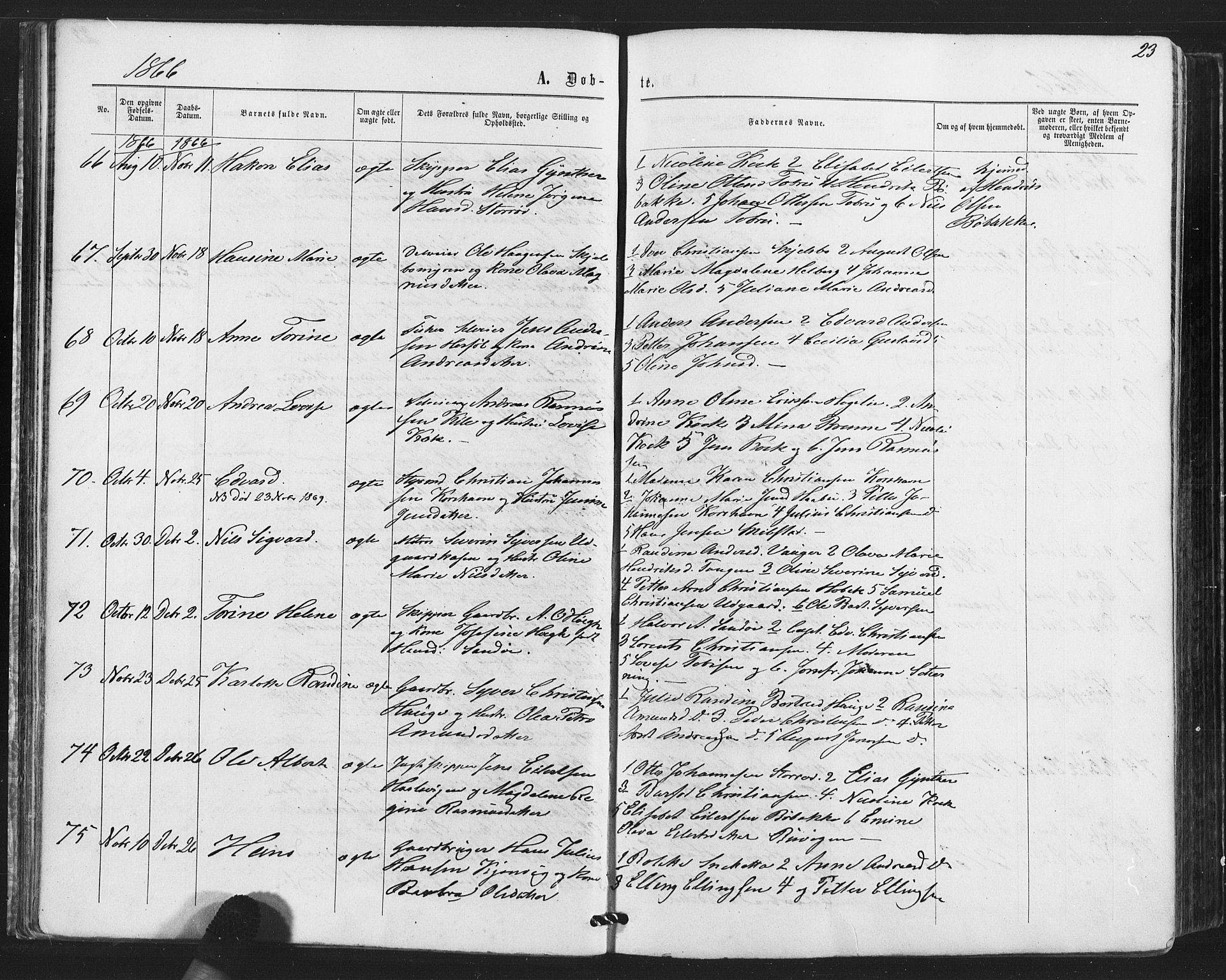 Hvaler prestekontor Kirkebøker, SAO/A-2001/F/Fa/L0007: Parish register (official) no. I 7, 1864-1878, p. 23