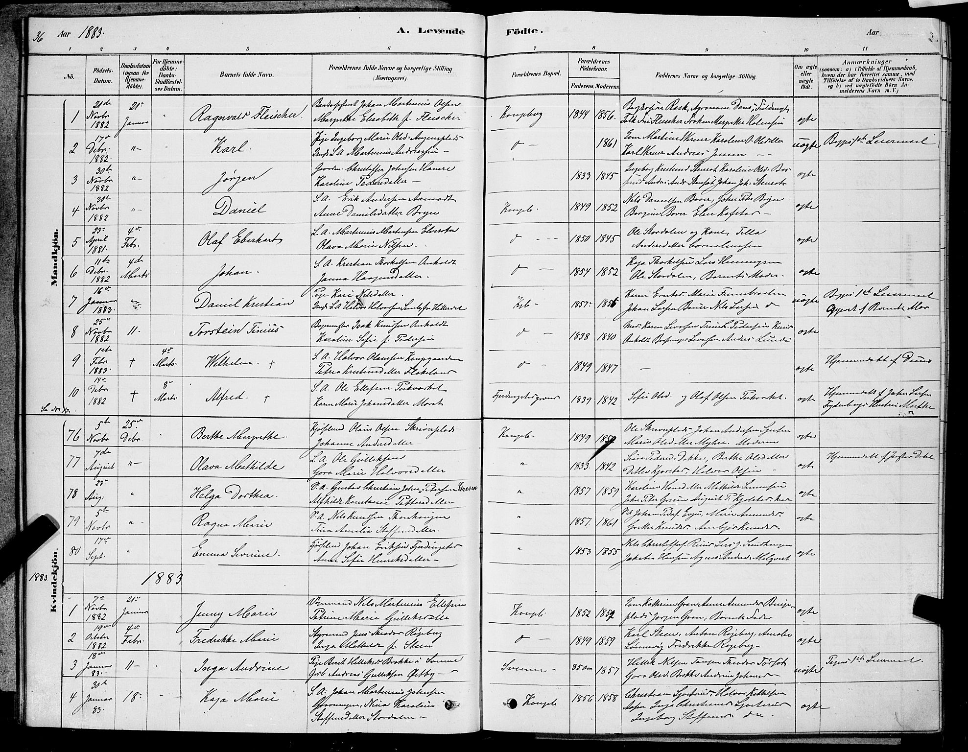 Kongsberg kirkebøker, AV/SAKO-A-22/G/Ga/L0005: Parish register (copy) no. 5, 1878-1889, p. 36