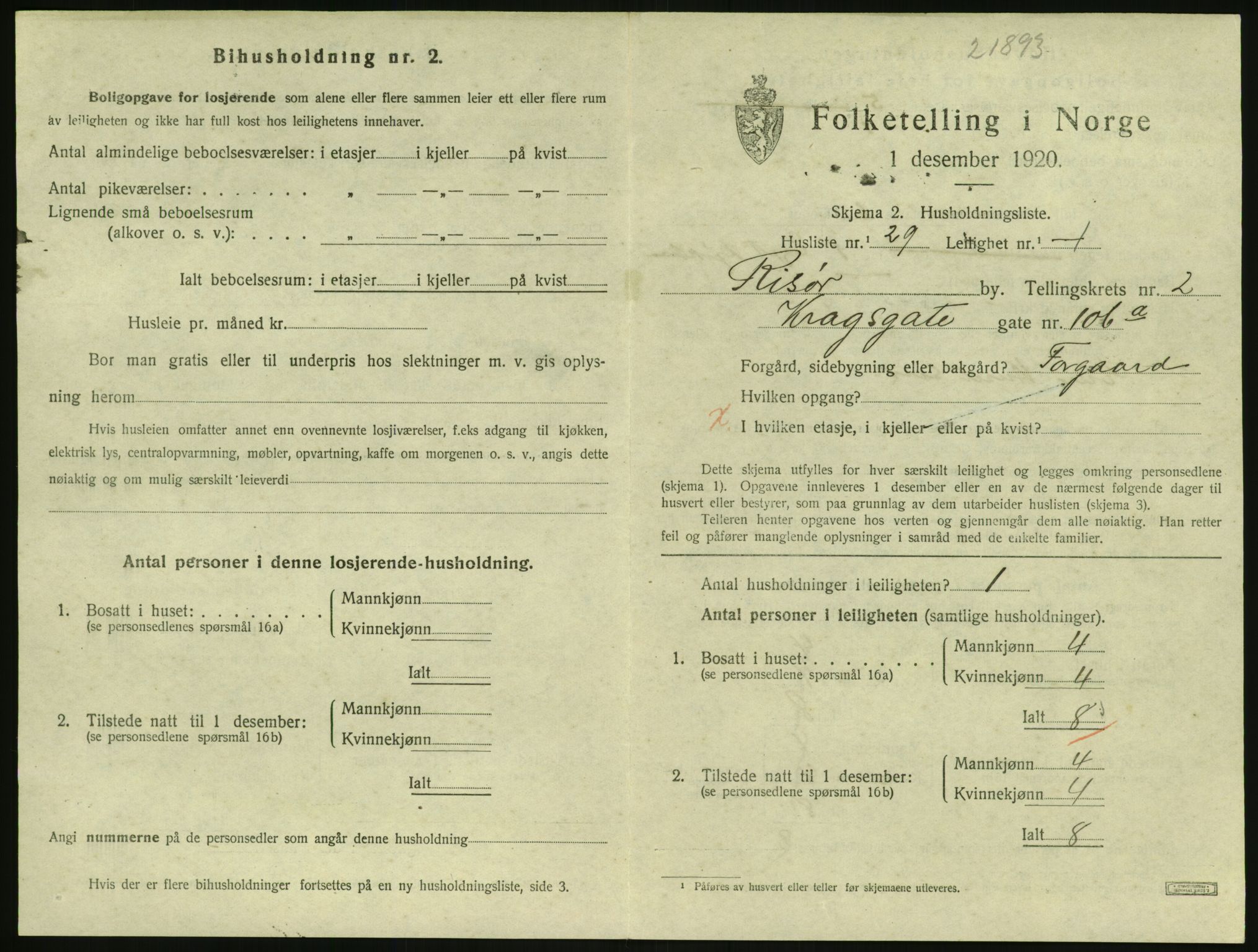 SAK, 1920 census for Risør, 1920, p. 2019