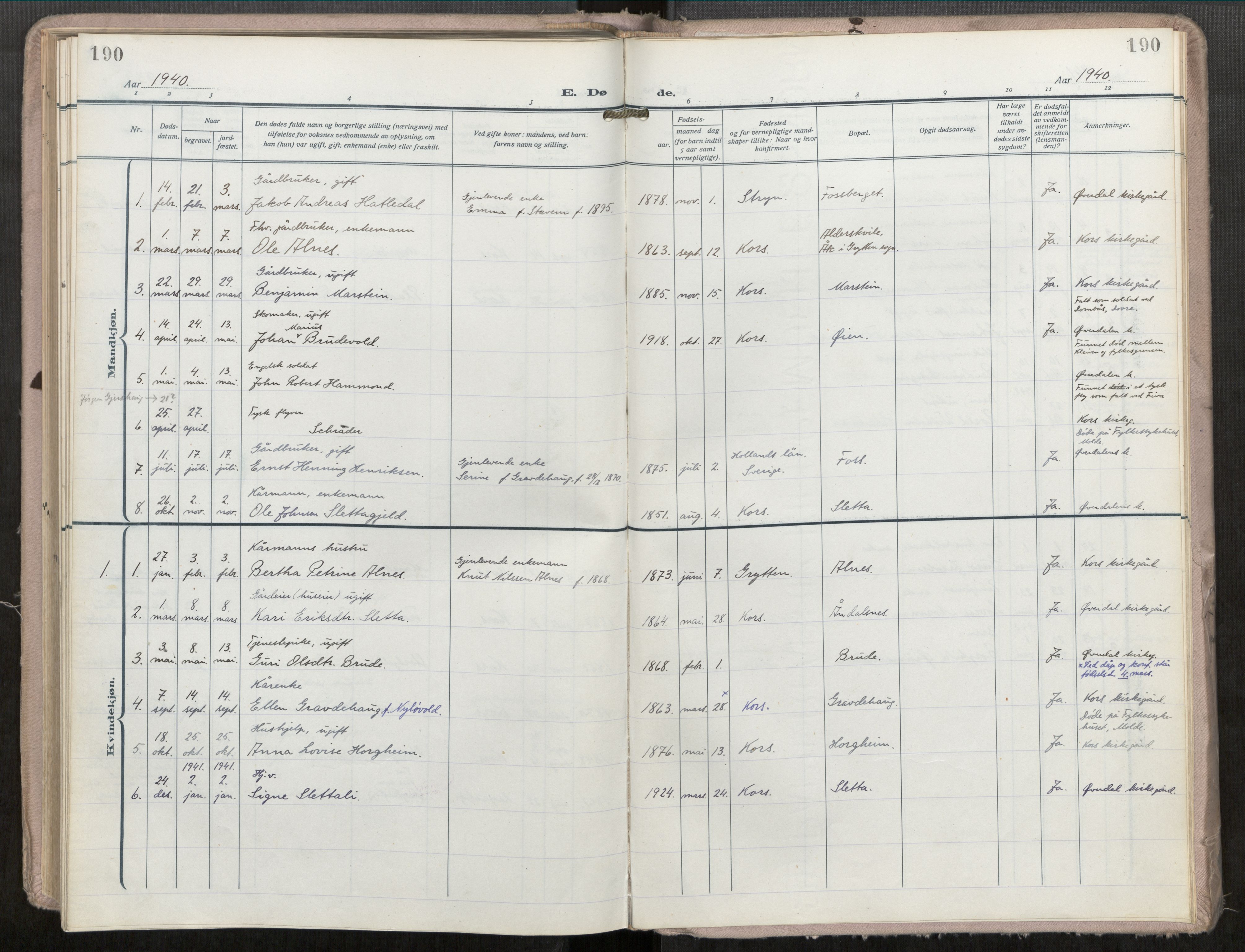 Ministerialprotokoller, klokkerbøker og fødselsregistre - Møre og Romsdal, AV/SAT-A-1454/546/L0601: Parish register (official) no. 546A04, 1919-1956, p. 190
