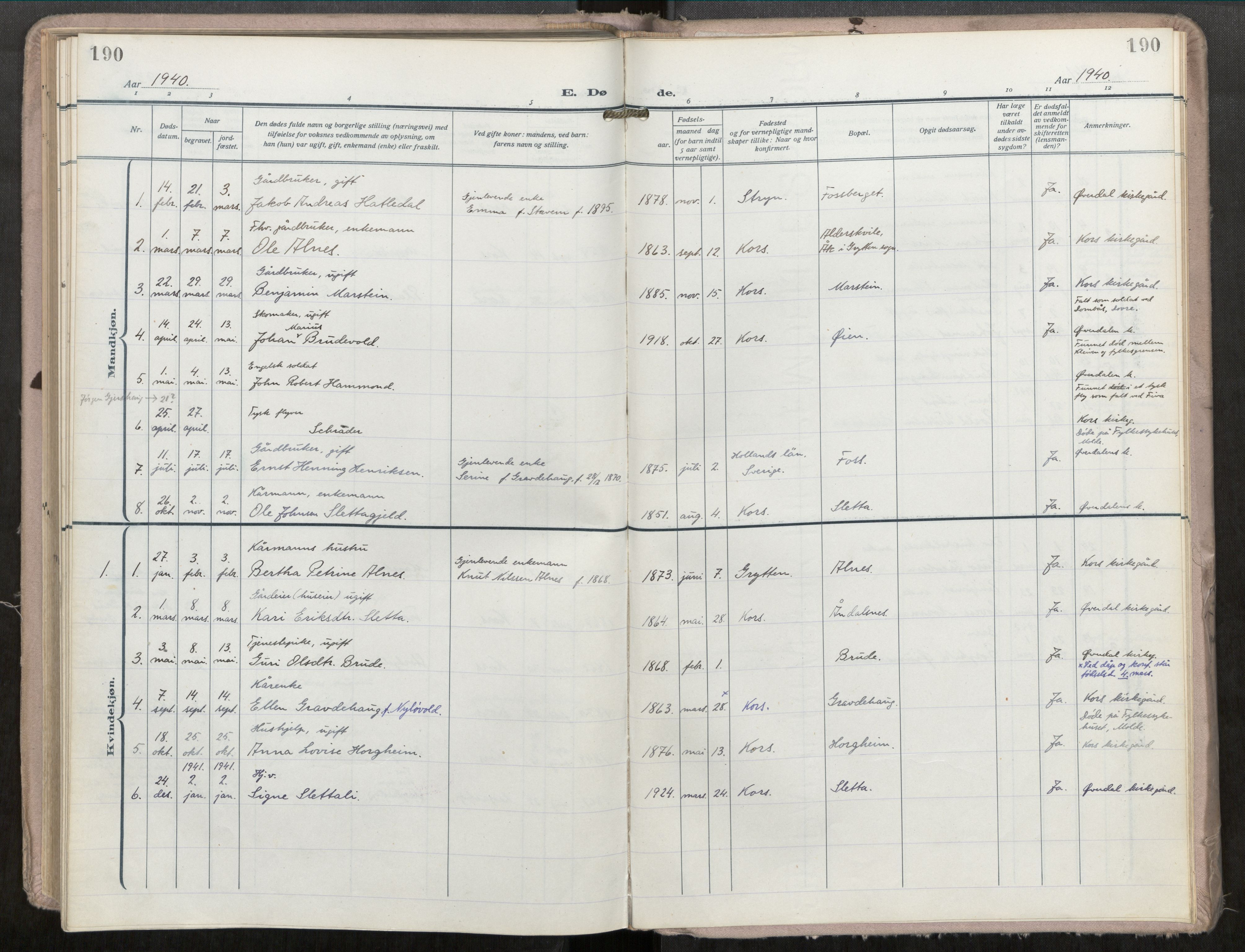 Ministerialprotokoller, klokkerbøker og fødselsregistre - Møre og Romsdal, SAT/A-1454/546/L0601: Parish register (official) no. 546A04, 1919-1956, p. 190