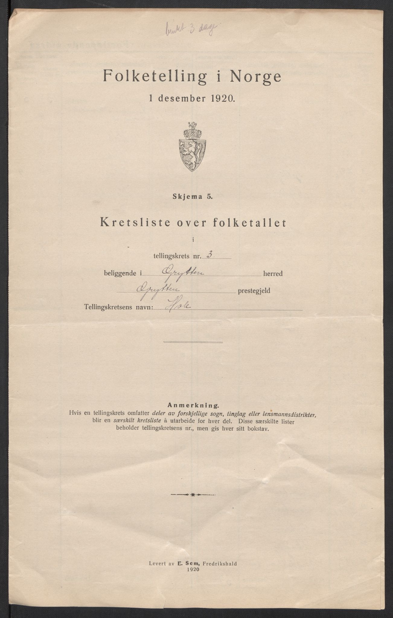 SAT, 1920 census for Grytten, 1920, p. 12