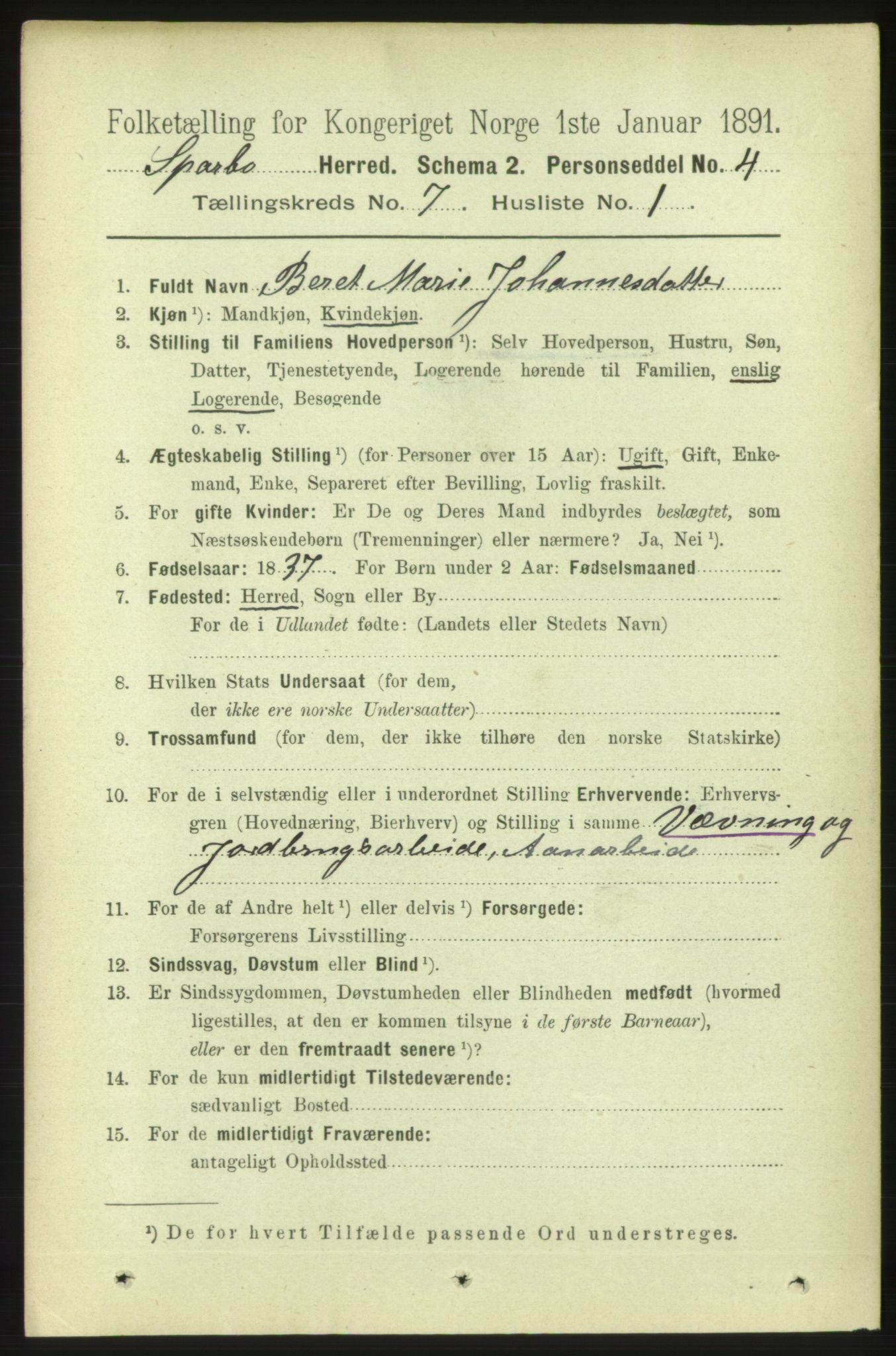 RA, 1891 census for 1731 Sparbu, 1891, p. 2408