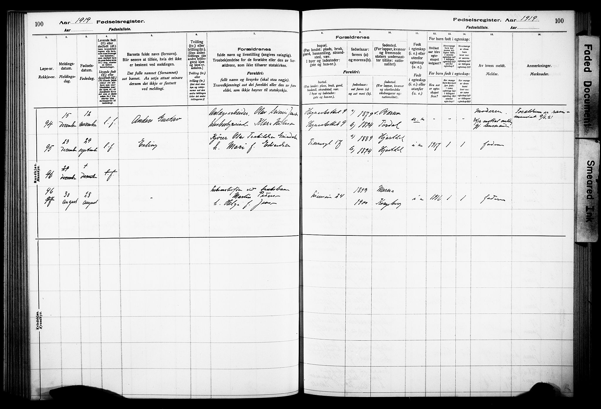 Notodden kirkebøker, SAKO/A-290/J/Ja/L0001: Birth register no. 1, 1916-1924, p. 100