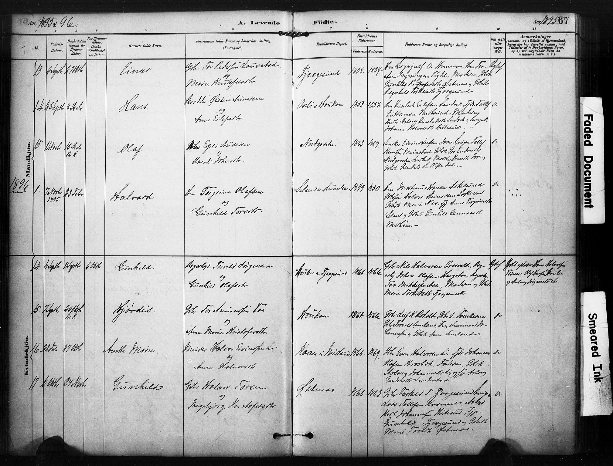 Kviteseid kirkebøker, SAKO/A-276/F/Fa/L0008: Parish register (official) no. I 8, 1882-1903, p. 67