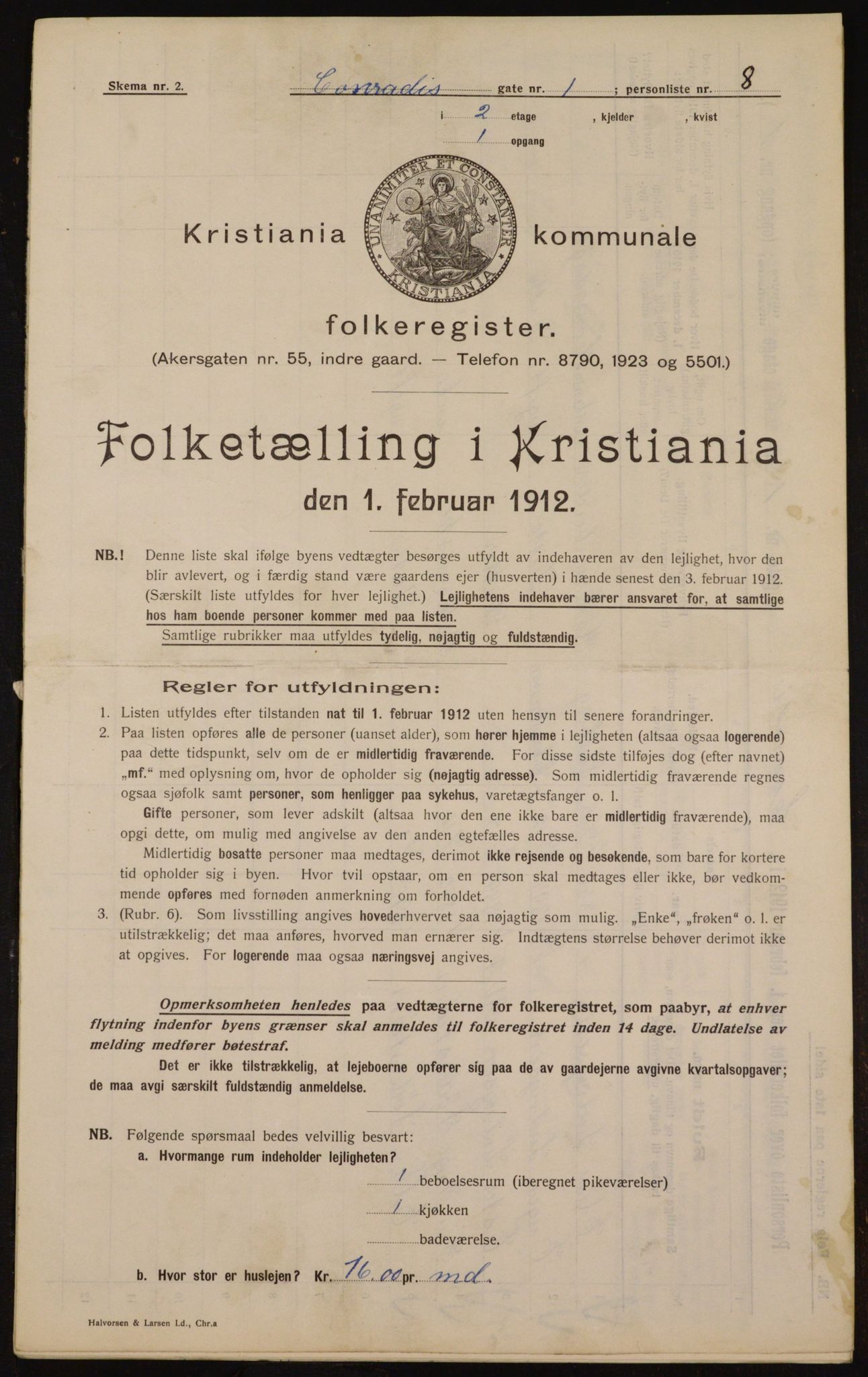 OBA, Municipal Census 1912 for Kristiania, 1912, p. 13185