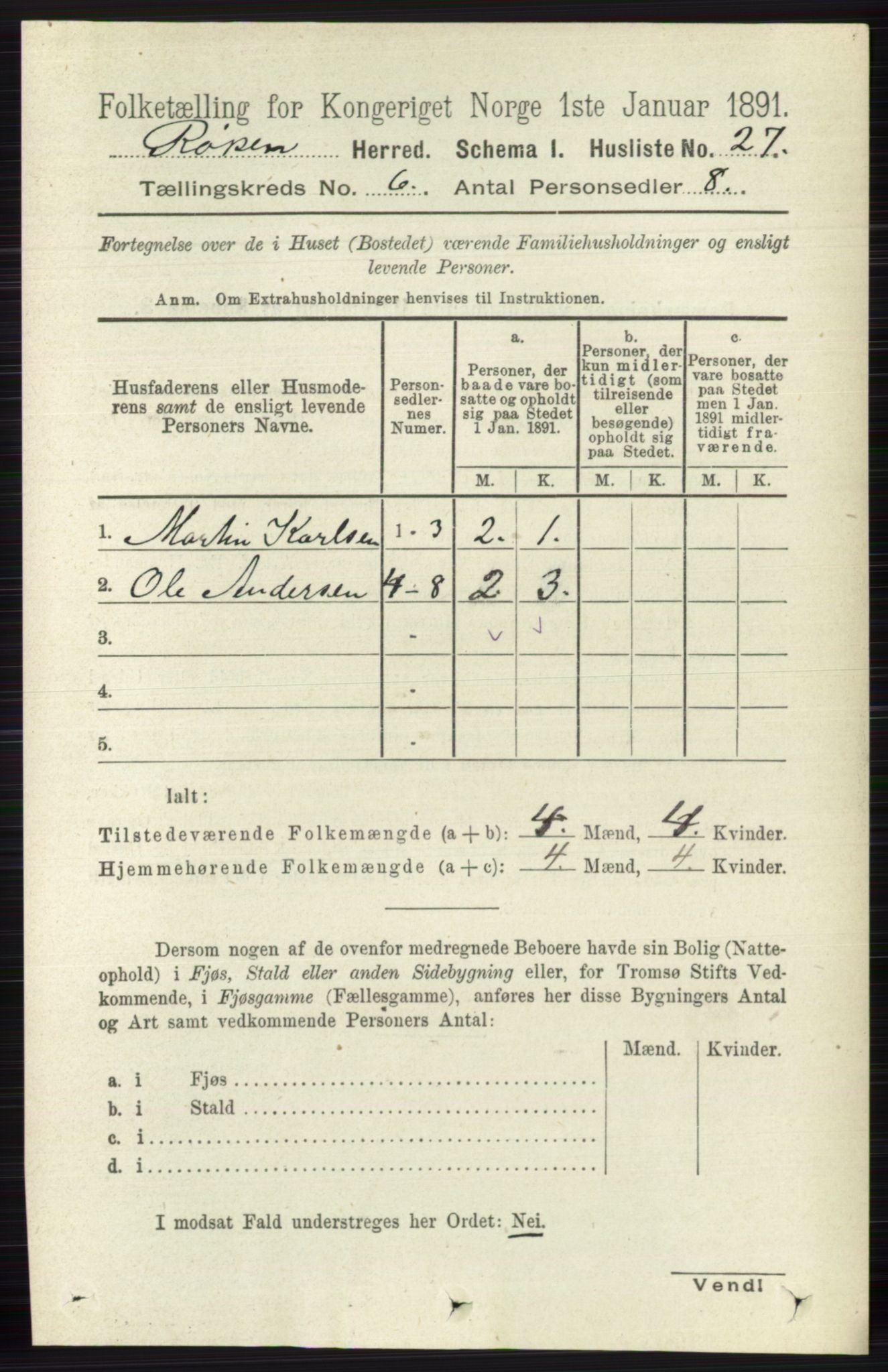 RA, 1891 census for 0627 Røyken, 1891, p. 3569