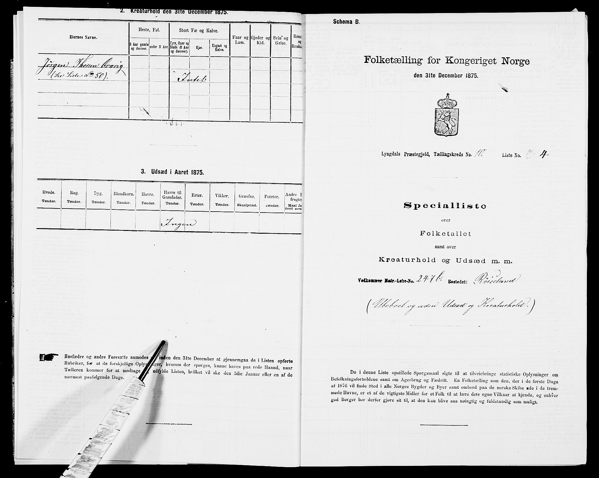 SAK, 1875 census for 1032P Lyngdal, 1875, p. 1527