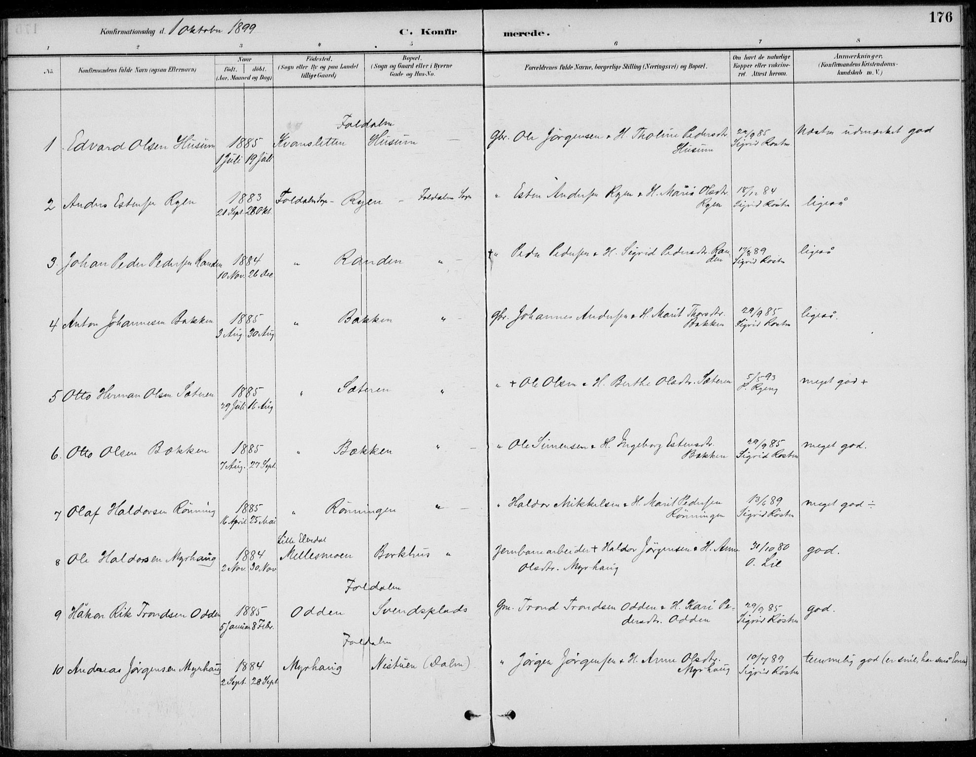 Alvdal prestekontor, SAH/PREST-060/H/Ha/Haa/L0003: Parish register (official) no. 3, 1886-1912, p. 176