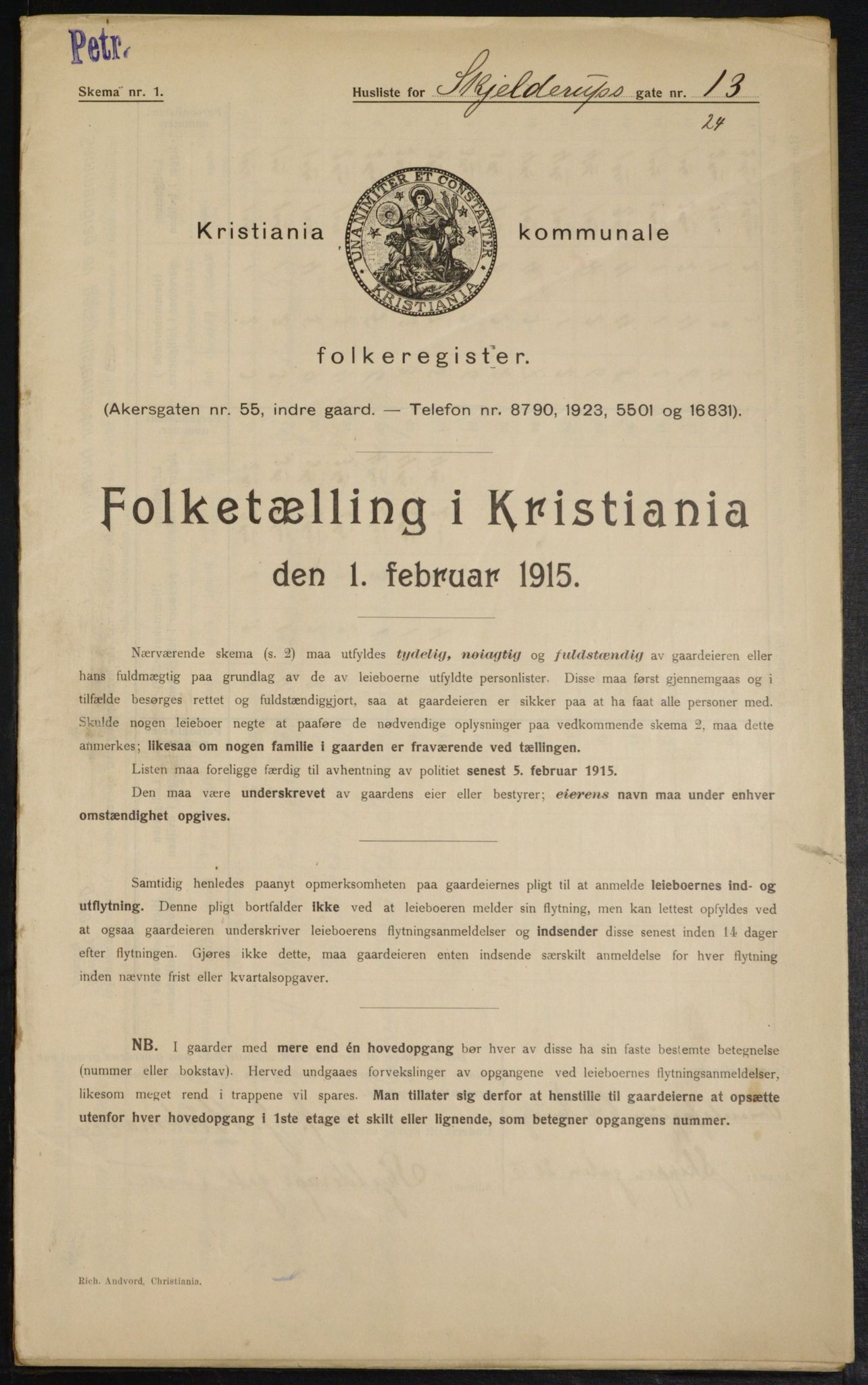 OBA, Municipal Census 1915 for Kristiania, 1915, p. 95686