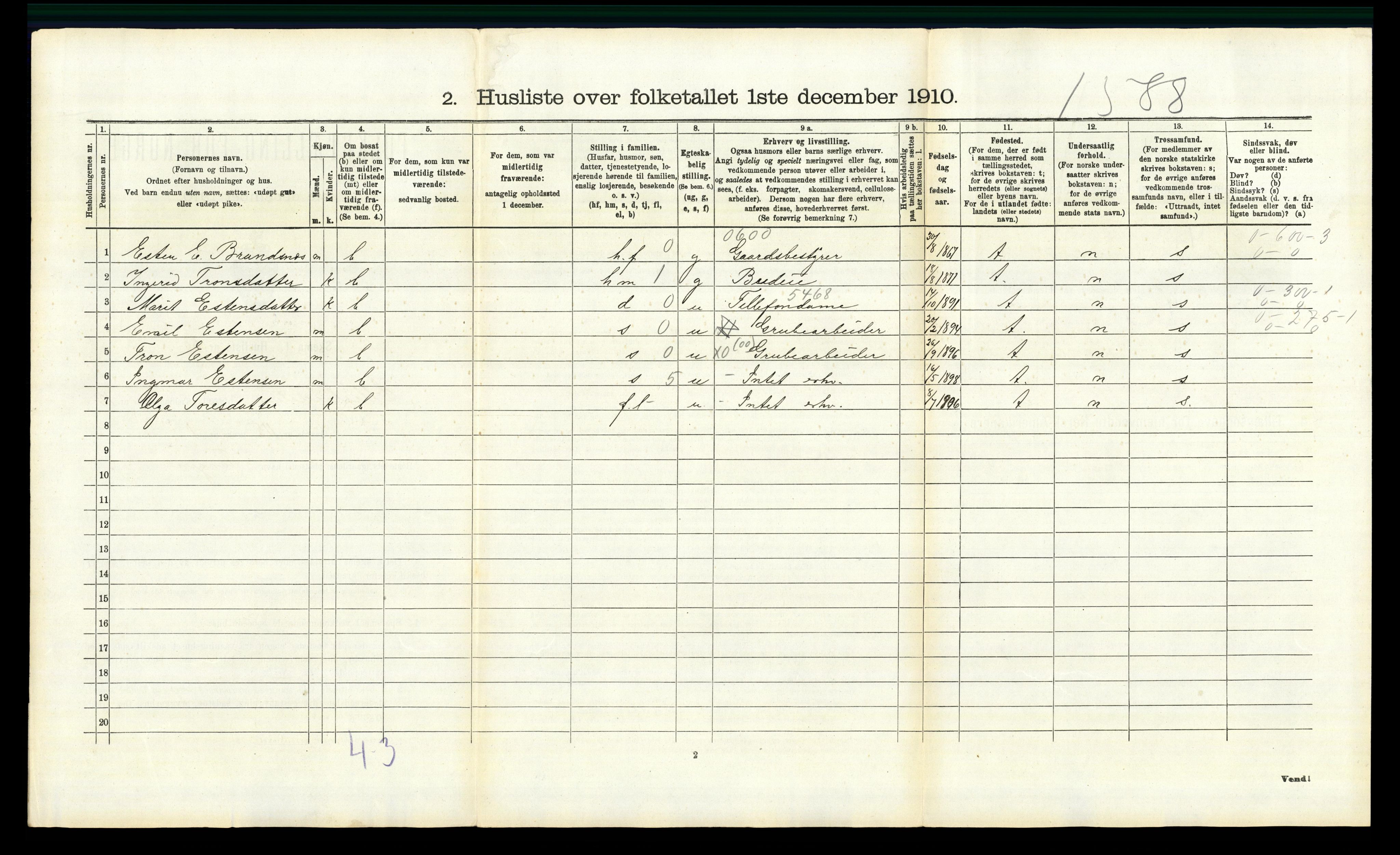 RA, 1910 census for Lille Elvedalen, 1910, p. 1016