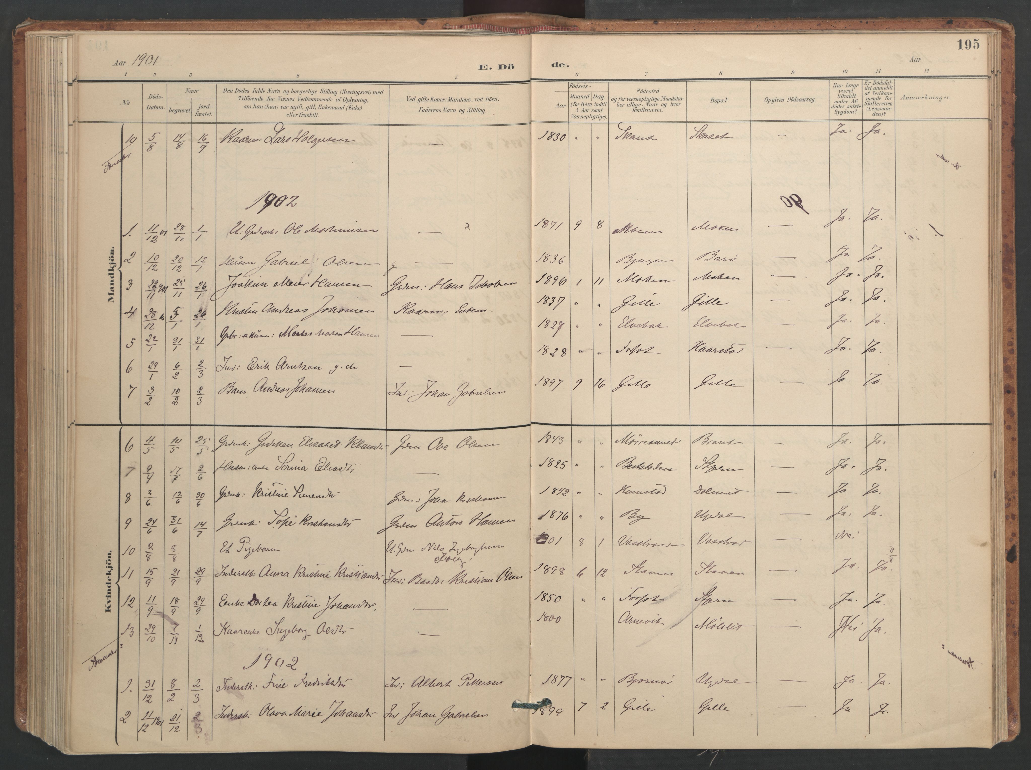 Ministerialprotokoller, klokkerbøker og fødselsregistre - Sør-Trøndelag, AV/SAT-A-1456/655/L0681: Parish register (official) no. 655A10, 1895-1907, p. 195