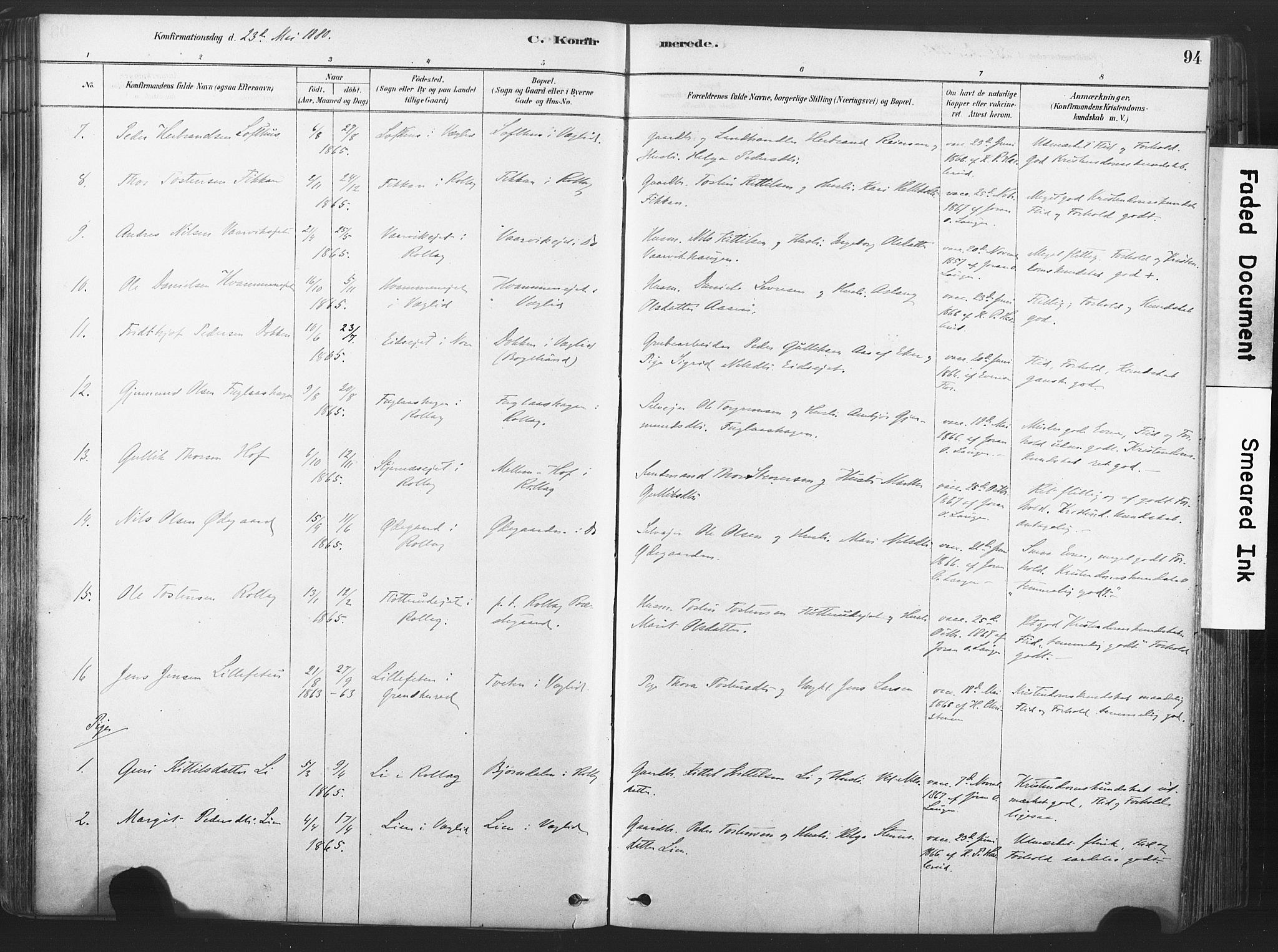 Rollag kirkebøker, AV/SAKO-A-240/F/Fa/L0011: Parish register (official) no. I 11, 1878-1902, p. 94